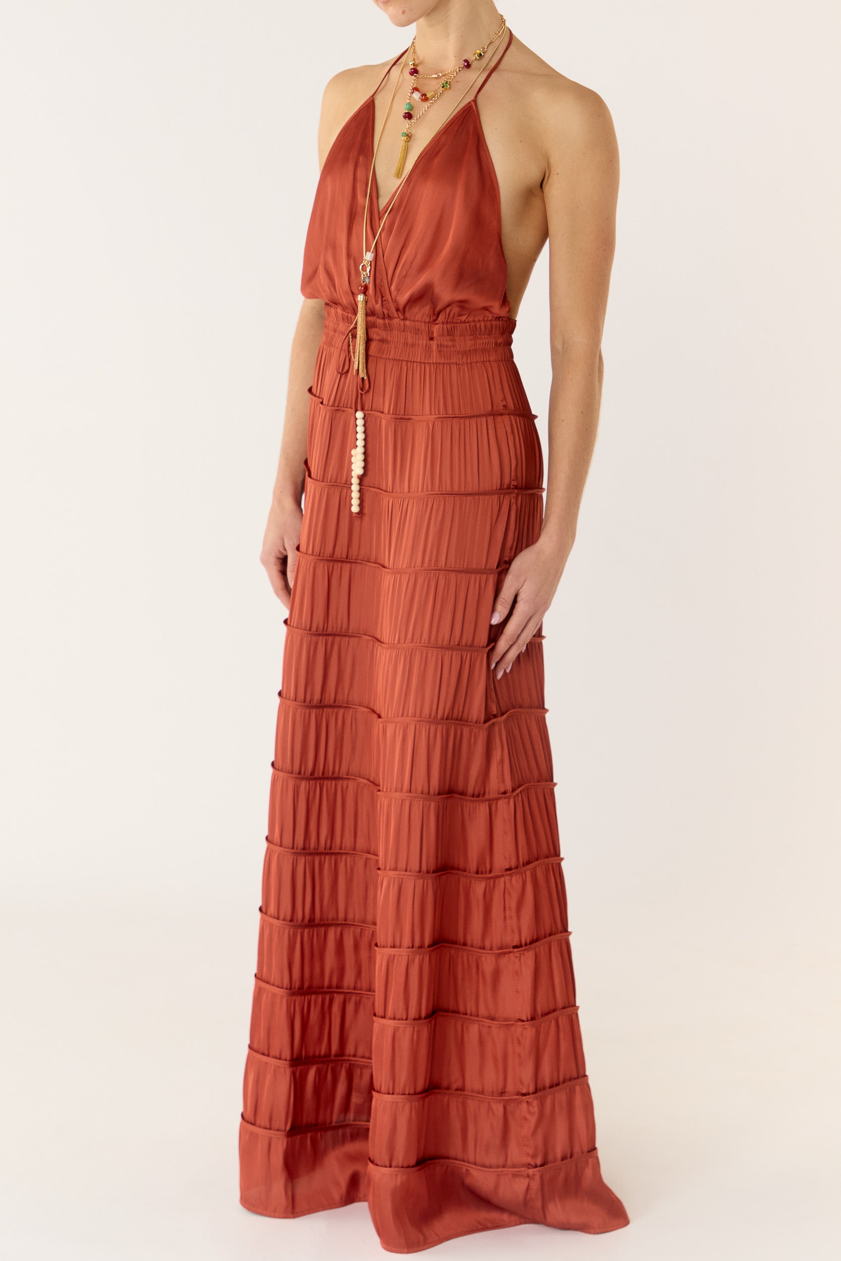 Alina Satin Halter Maxi Dress