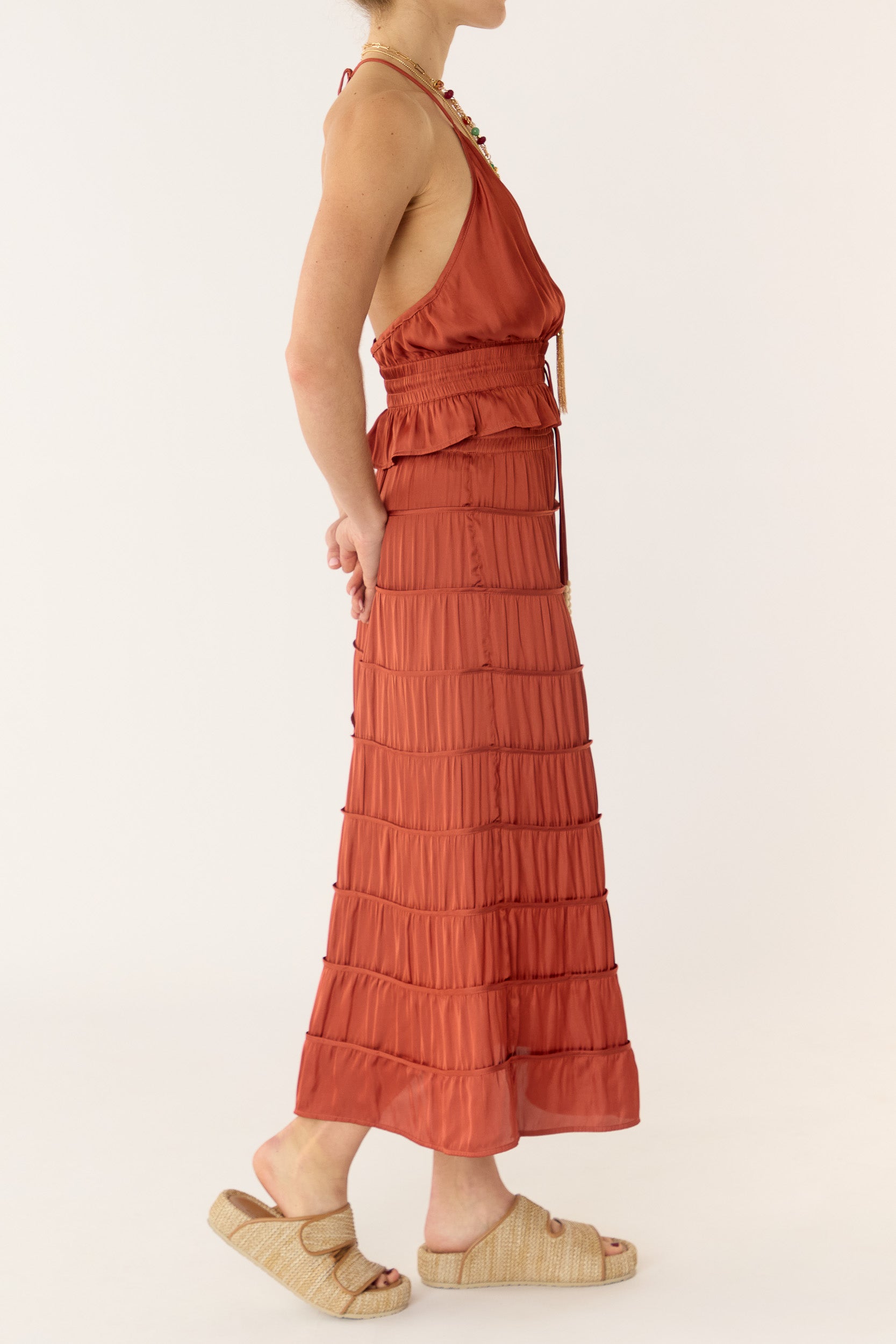 Alina Tiered Satin Skirt