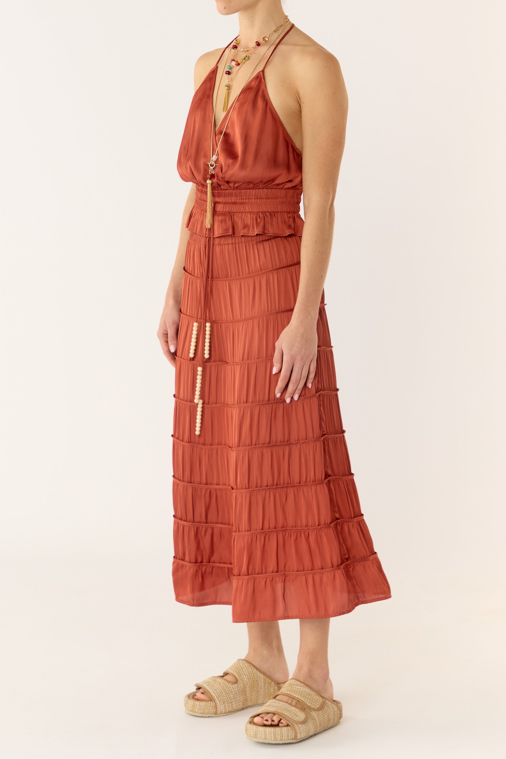 Alina Tiered Satin Skirt