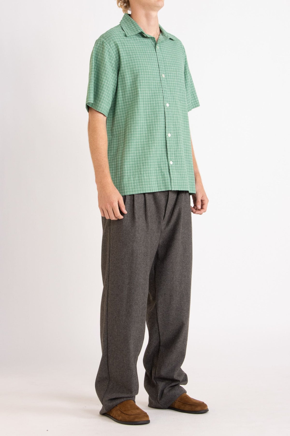 Lawrence Check Hemp Cotton Short Sleeve Shirt