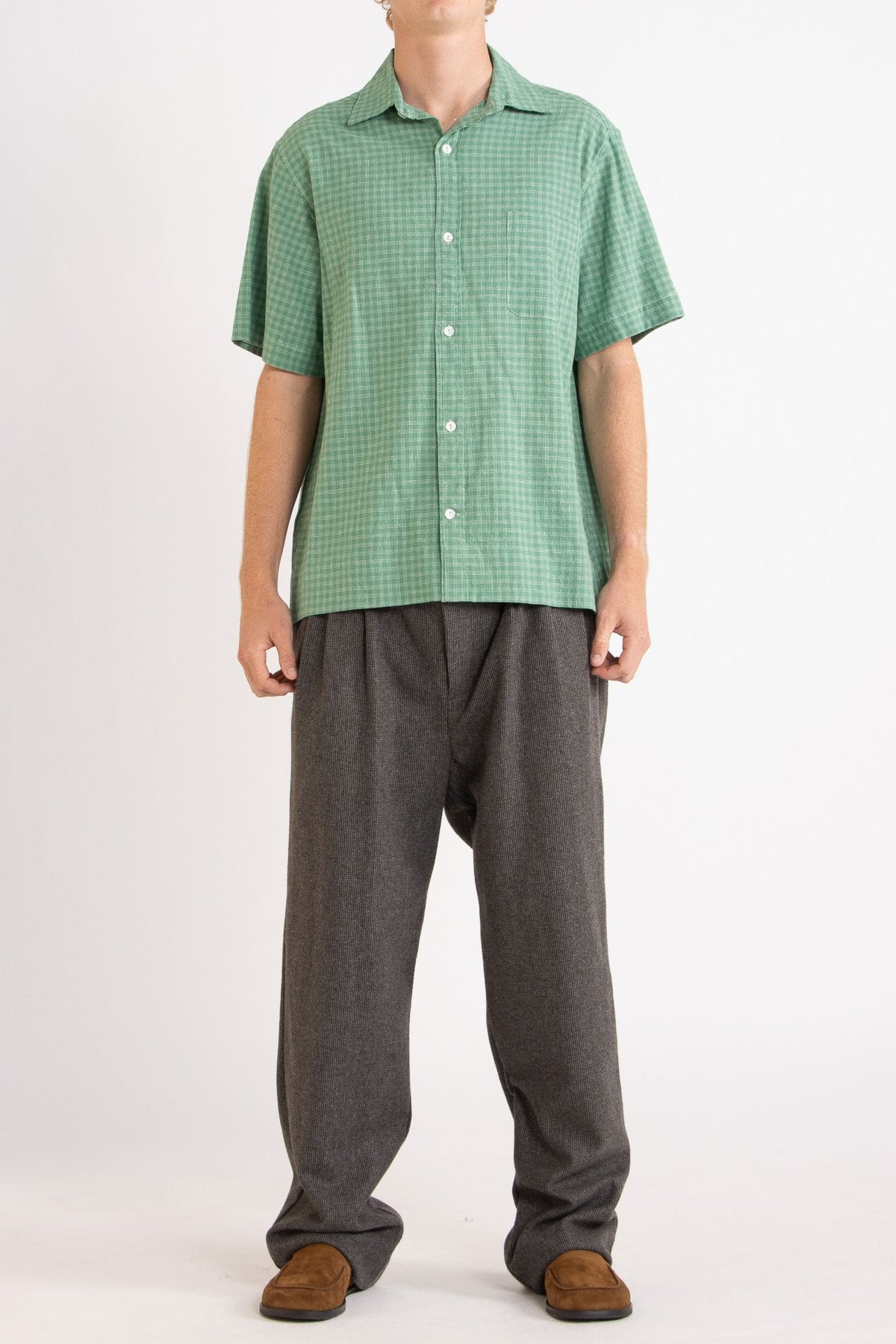 Lawrence Check Hemp Cotton Short Sleeve Shirt