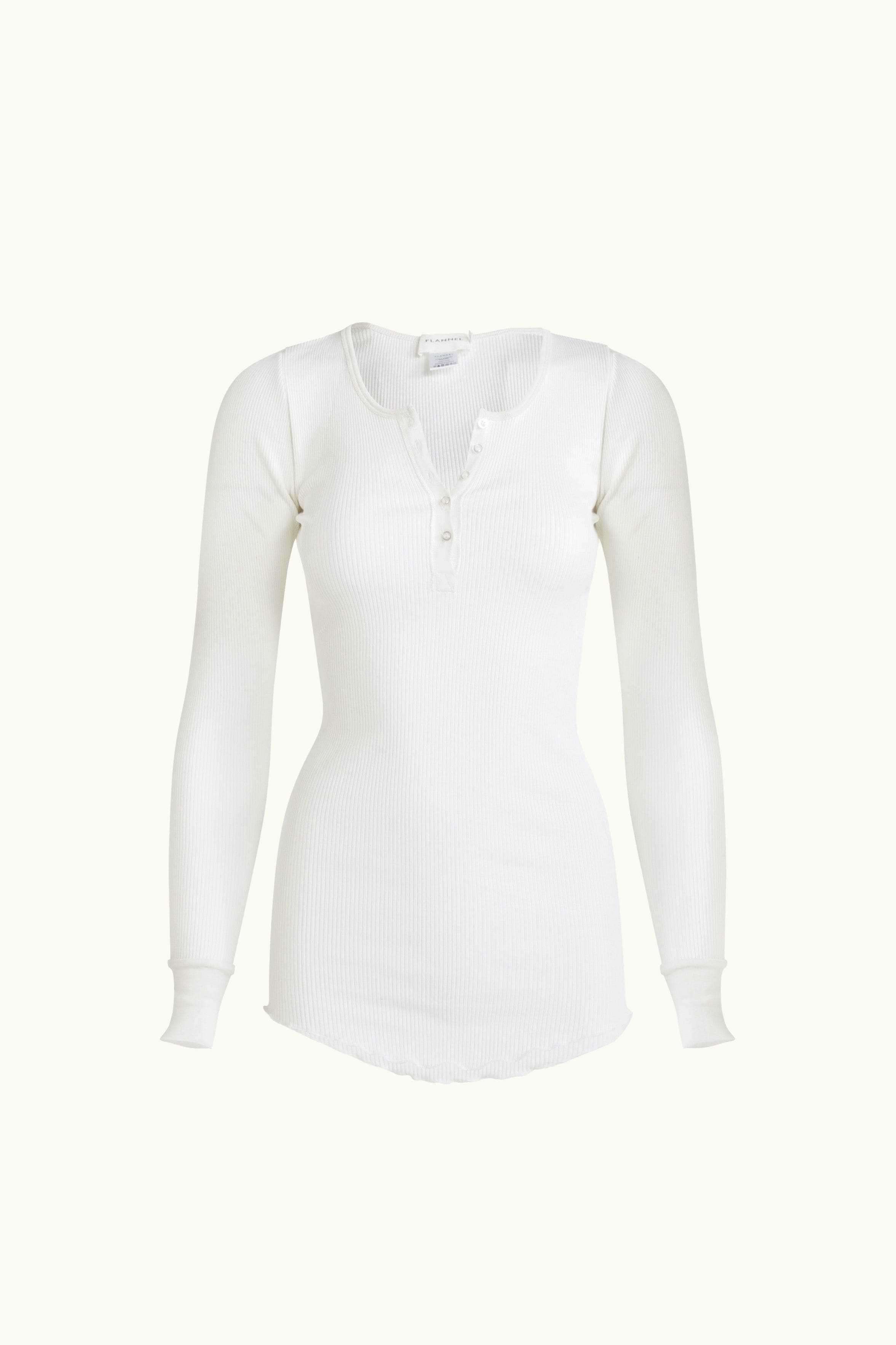Clover Silk-Cotton Henley Long Sleeve Top