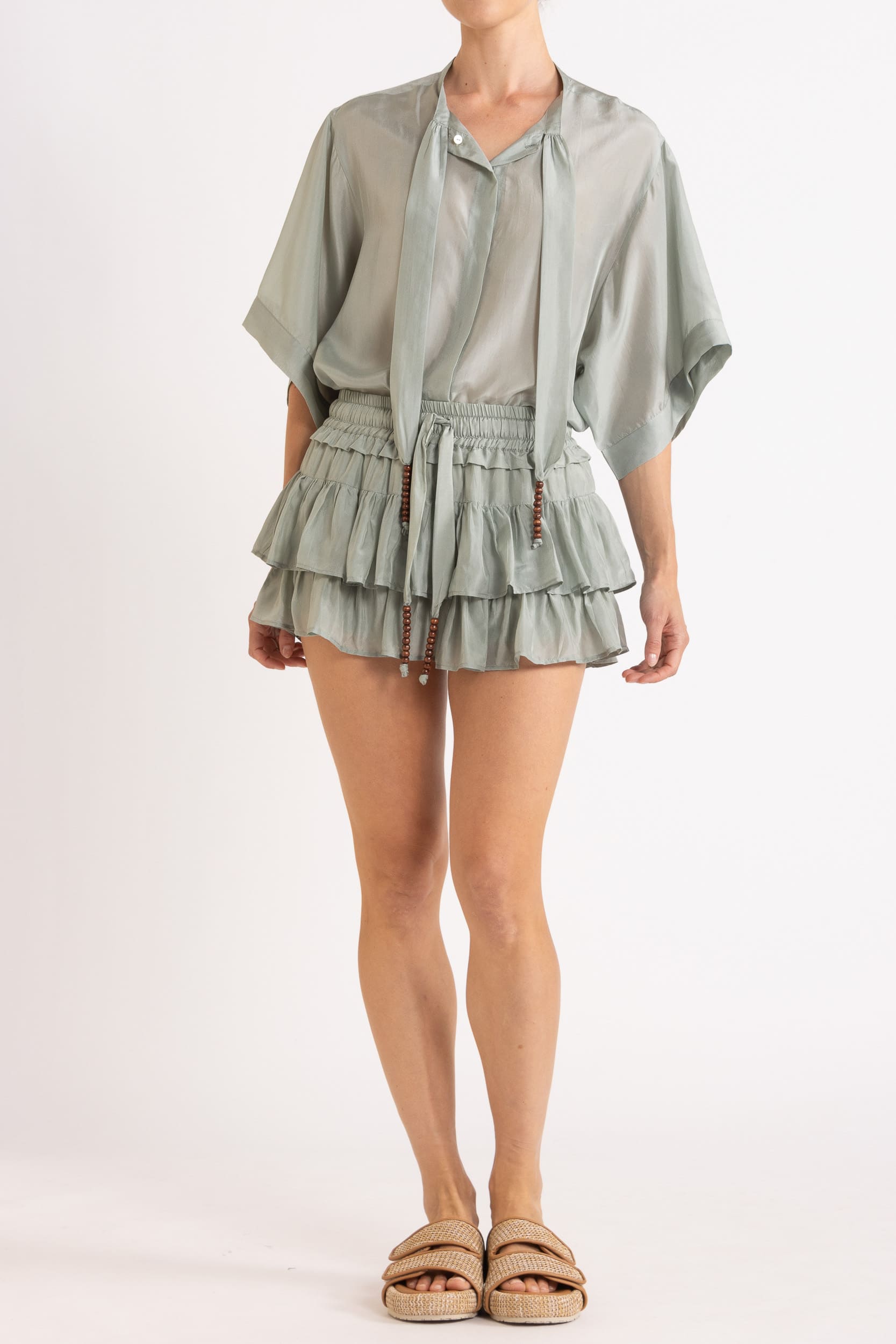 Amal Silk Habotai Short Sleeve Top