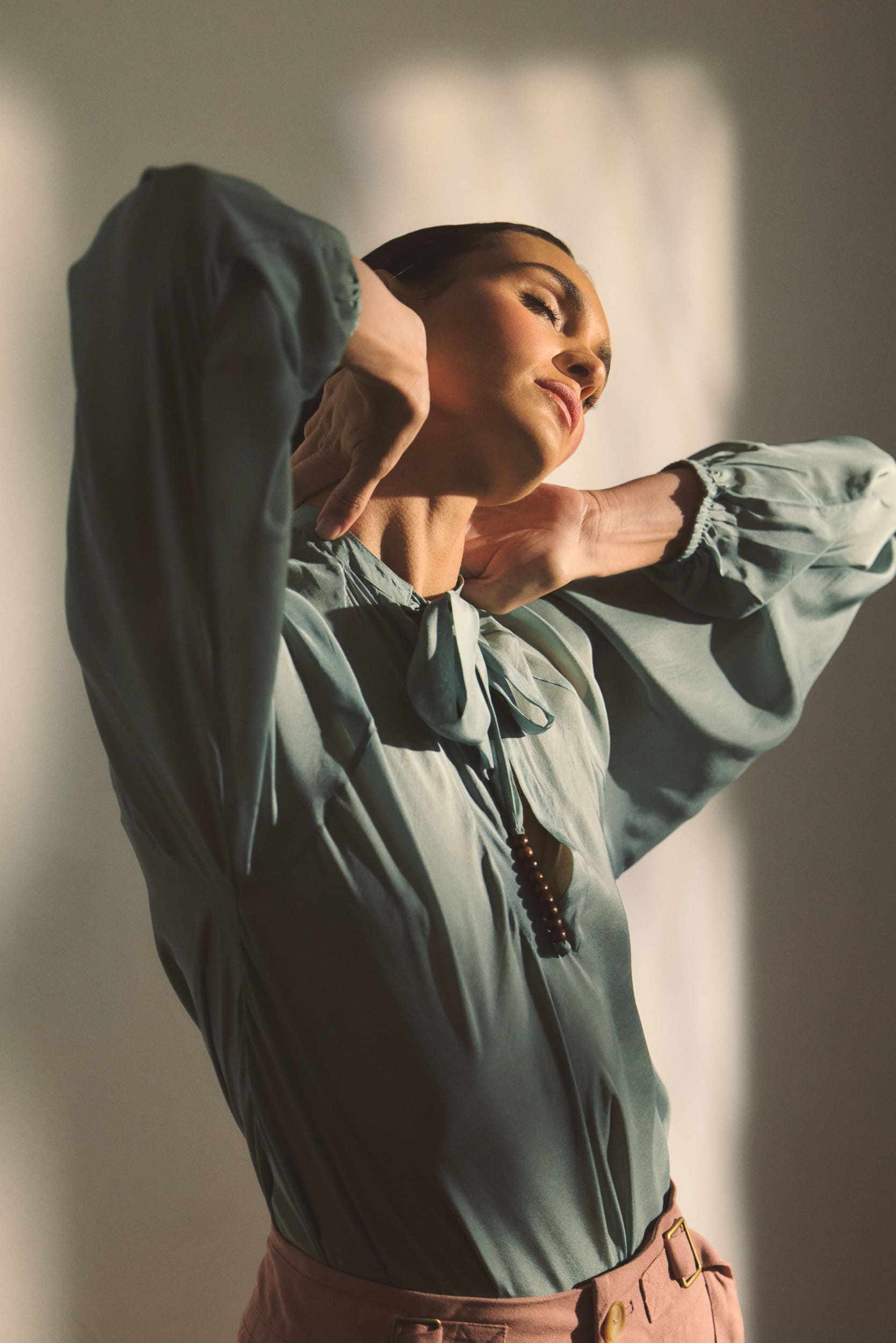 Amal Silk Habotai Long Sleeve Top