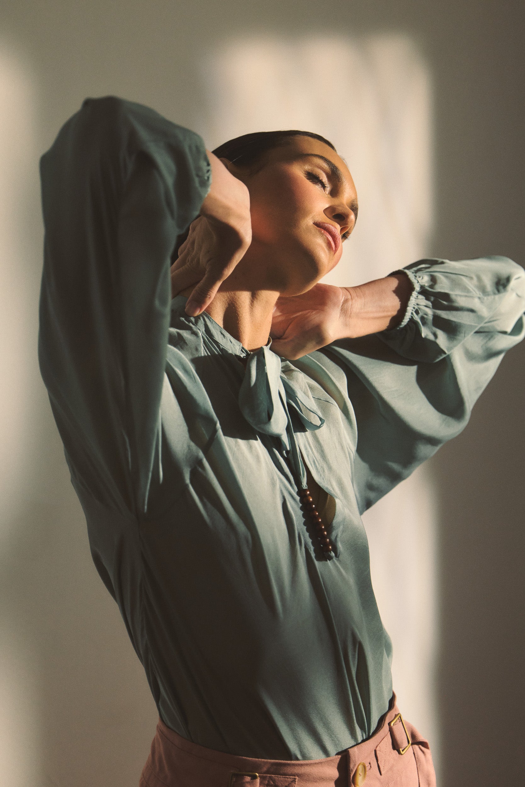 Amal Silk Habotai Long Sleeve Top