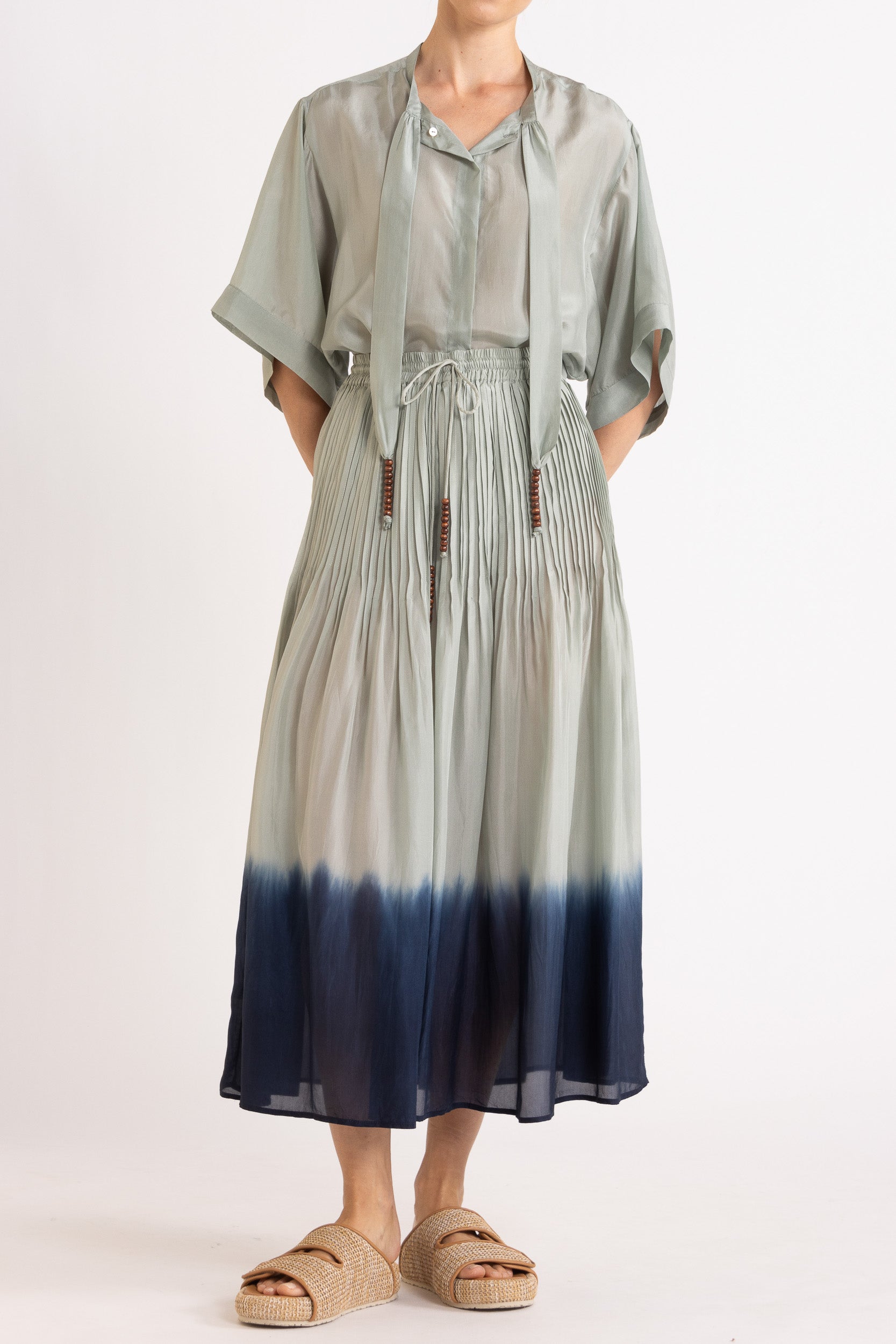 Amal Silk Habotai Short Sleeve Top