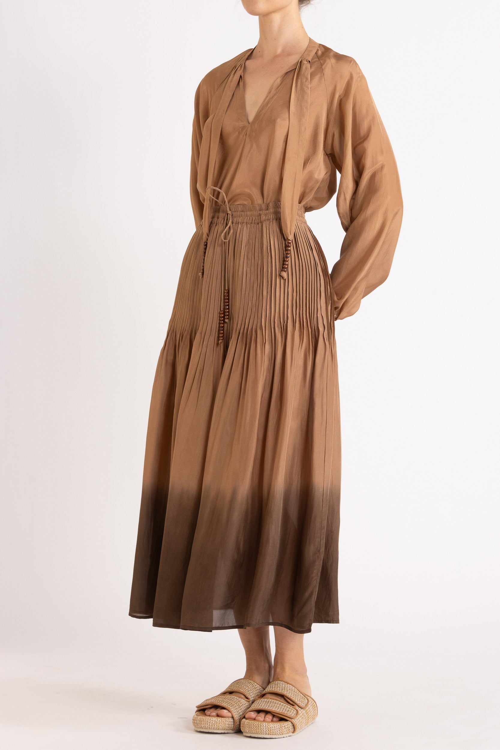 Amal Silk Habotai Long Sleeve Top