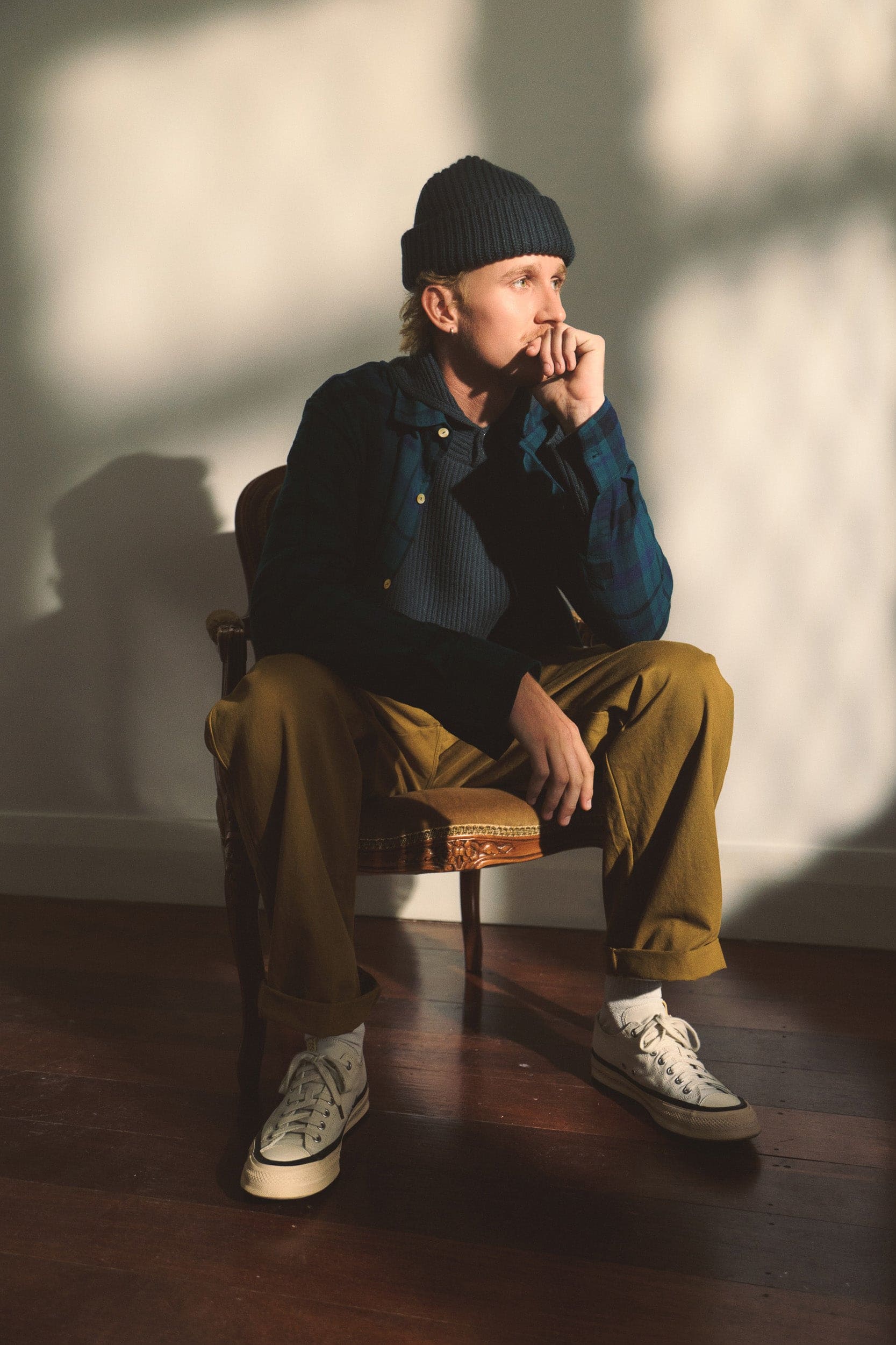 Marcus Wool-Cashmere Shawl Crew Sweater