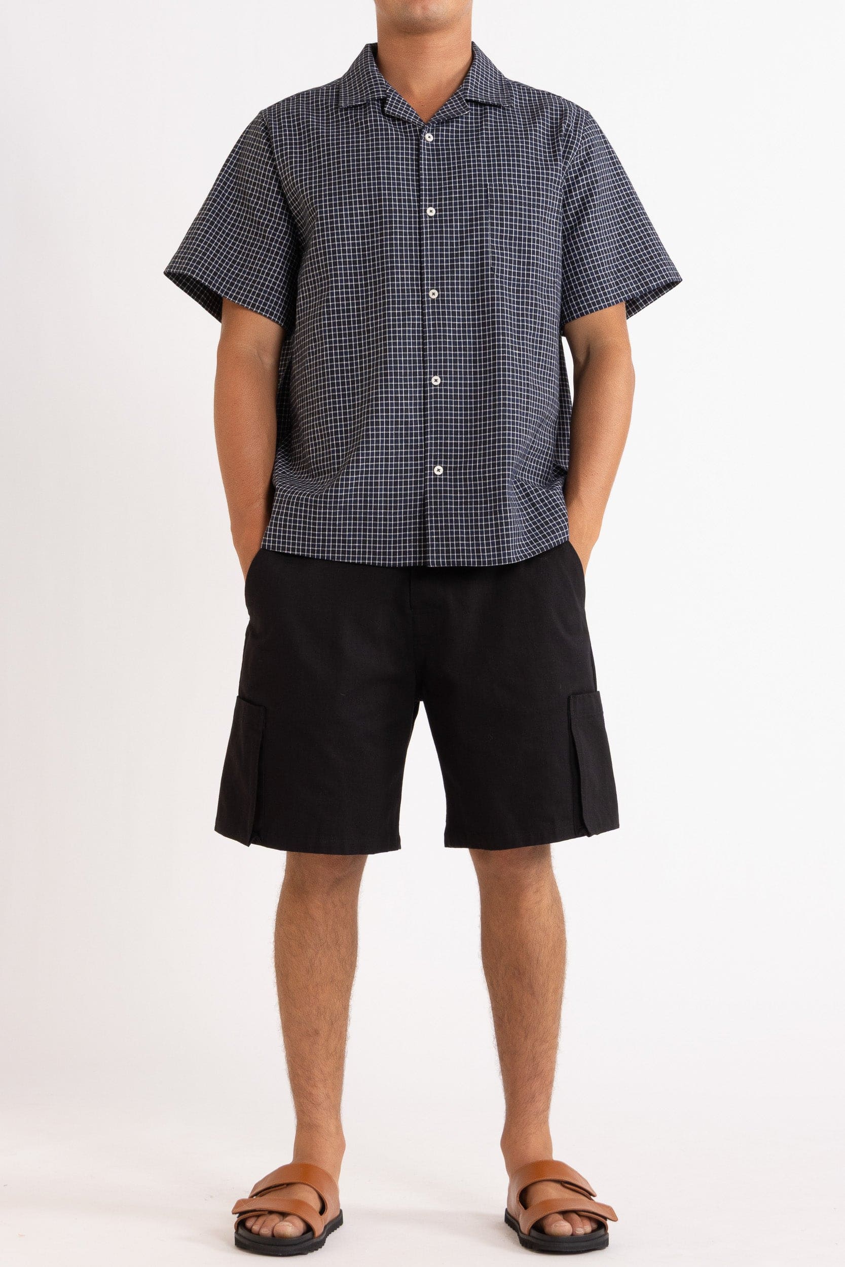 Arrow Check Cotton-Linen Short Sleeve Shirt