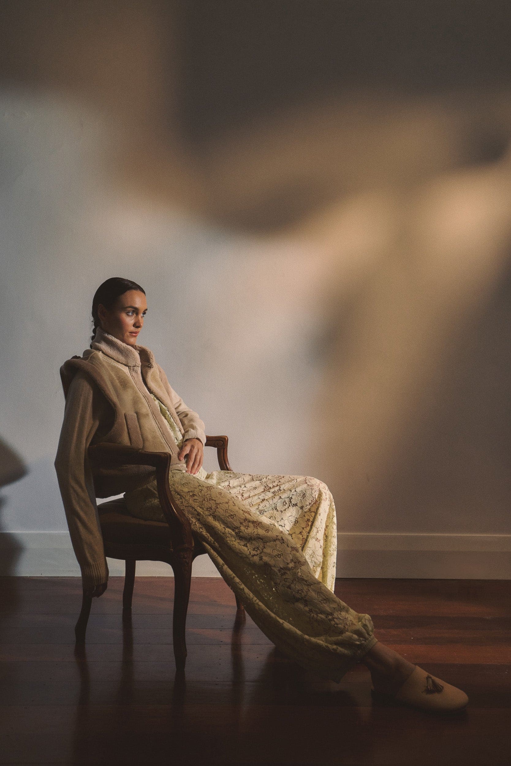 Shiloh Embroidered Faux Shearling Vest Natural