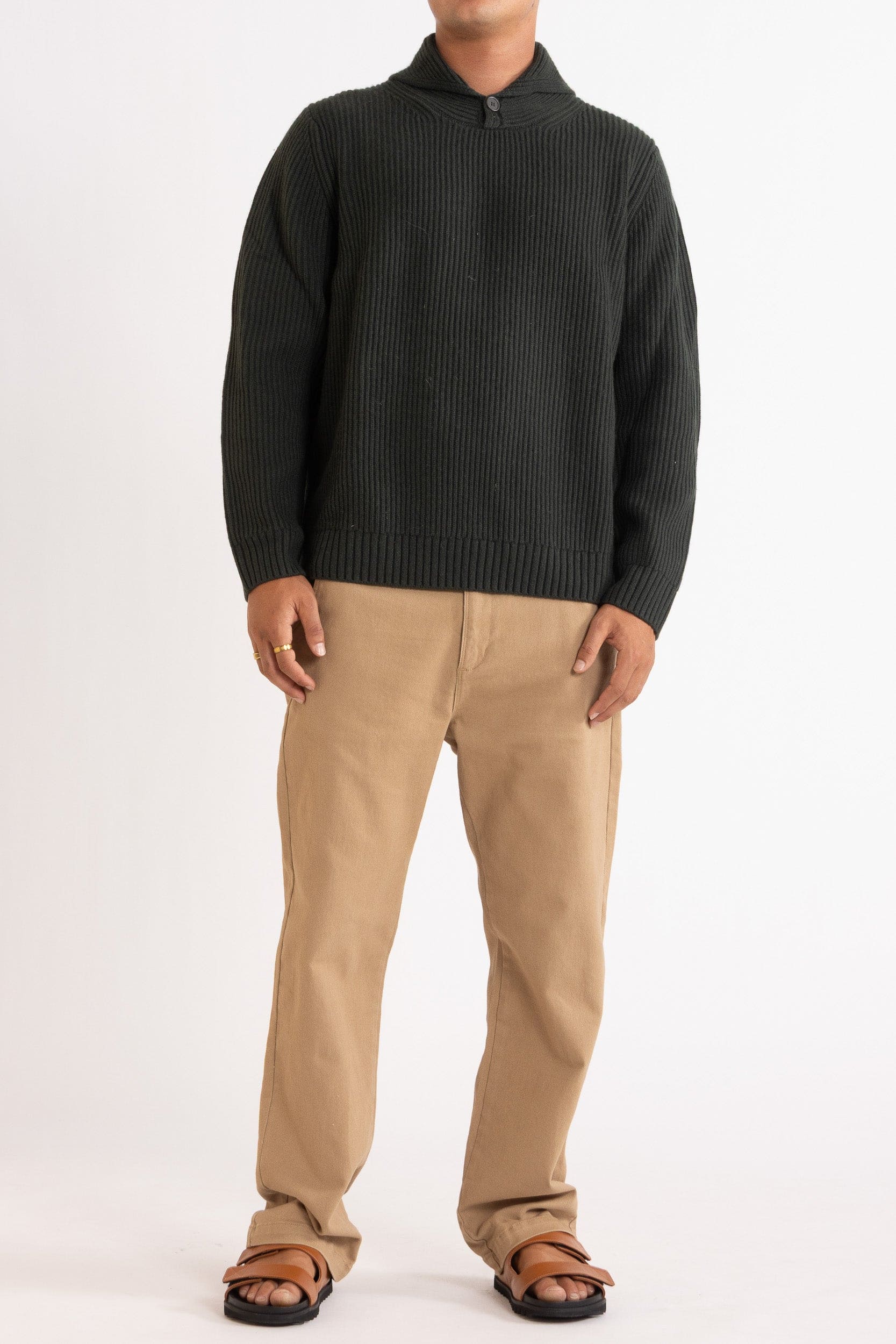Marcus Wool-Cashmere Shawl Crew Sweater