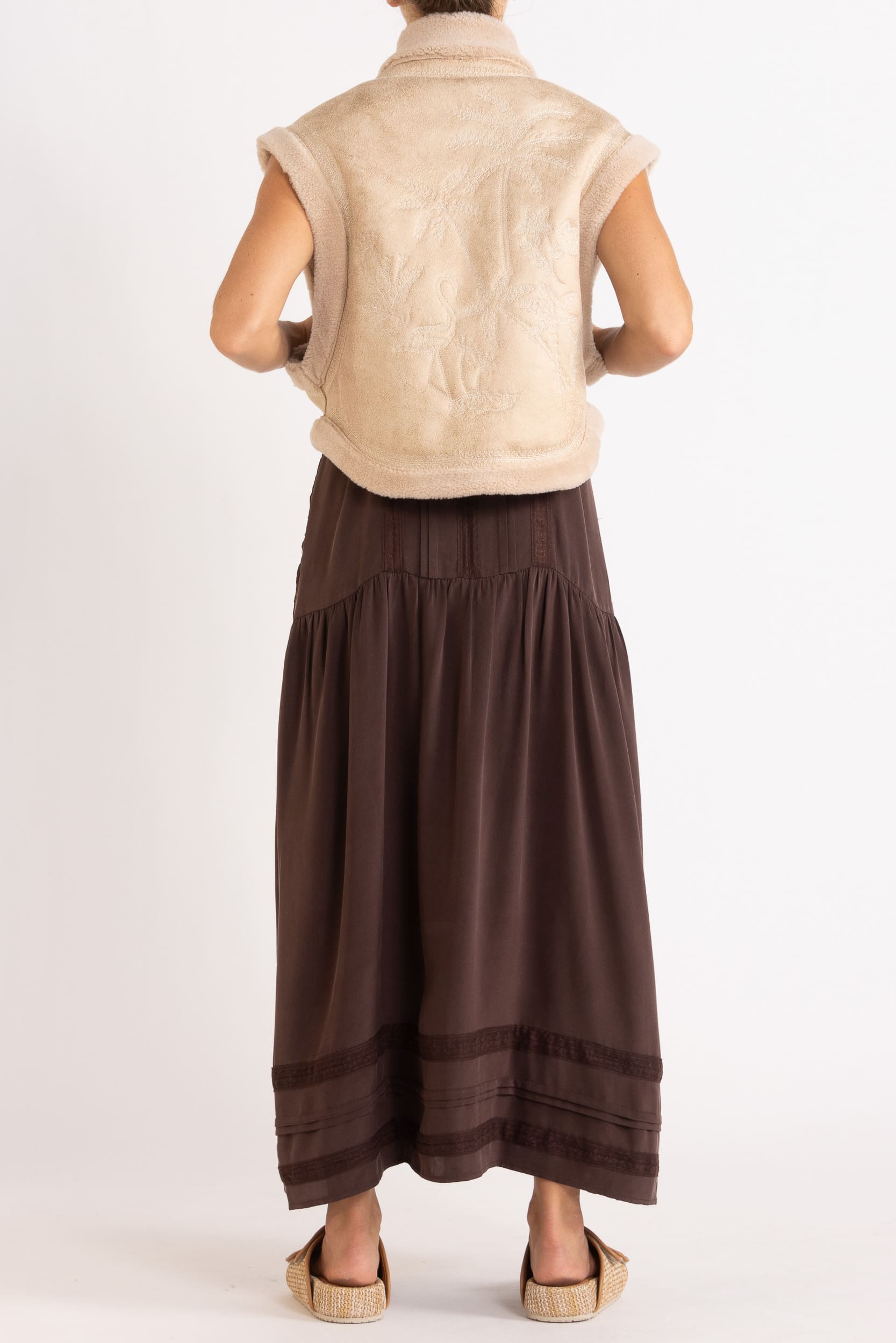 Shiloh Embroidered Faux Shearling Vest