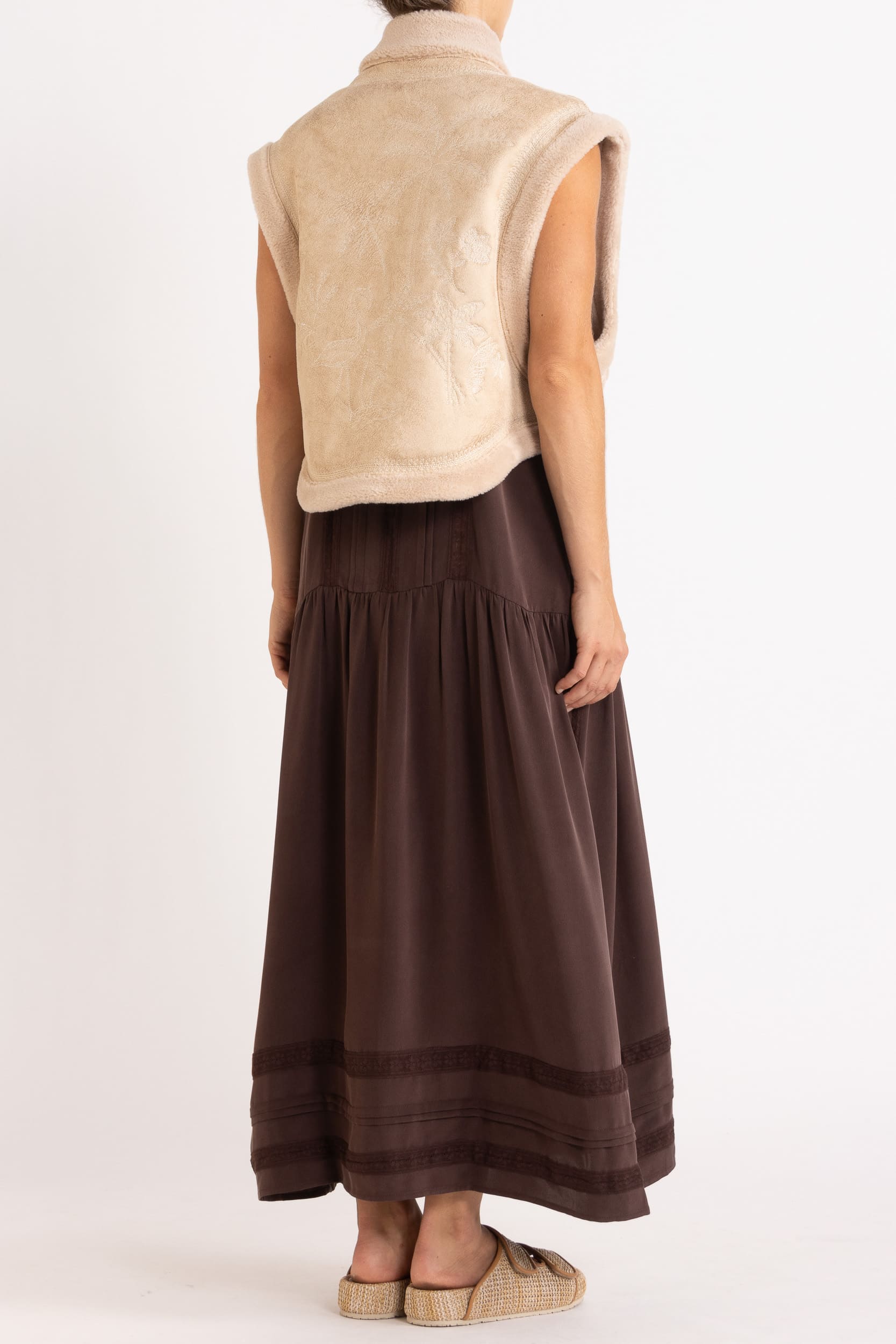 Shiloh Embroidered Faux Shearling Vest