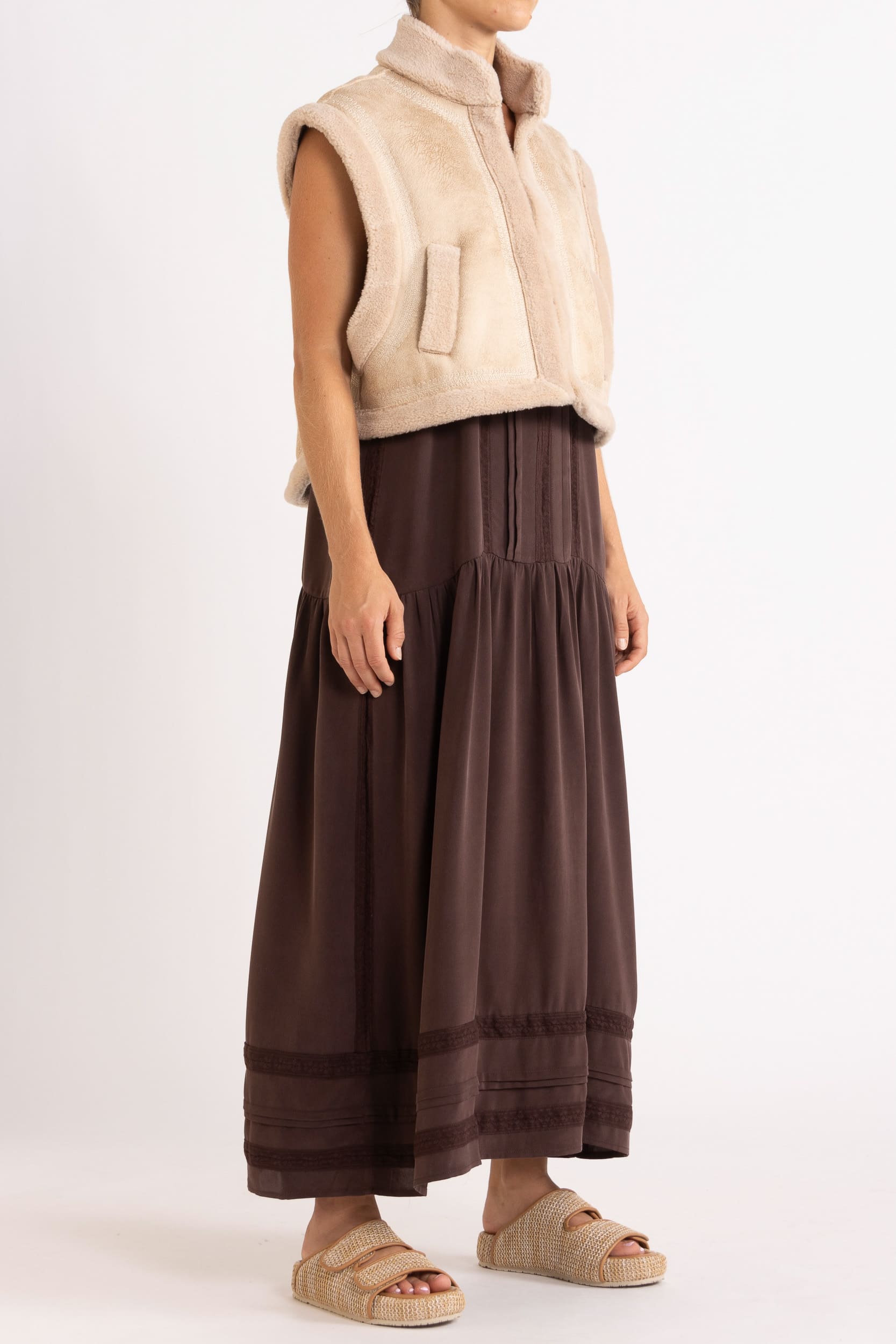 Shiloh Embroidered Faux Shearling Vest