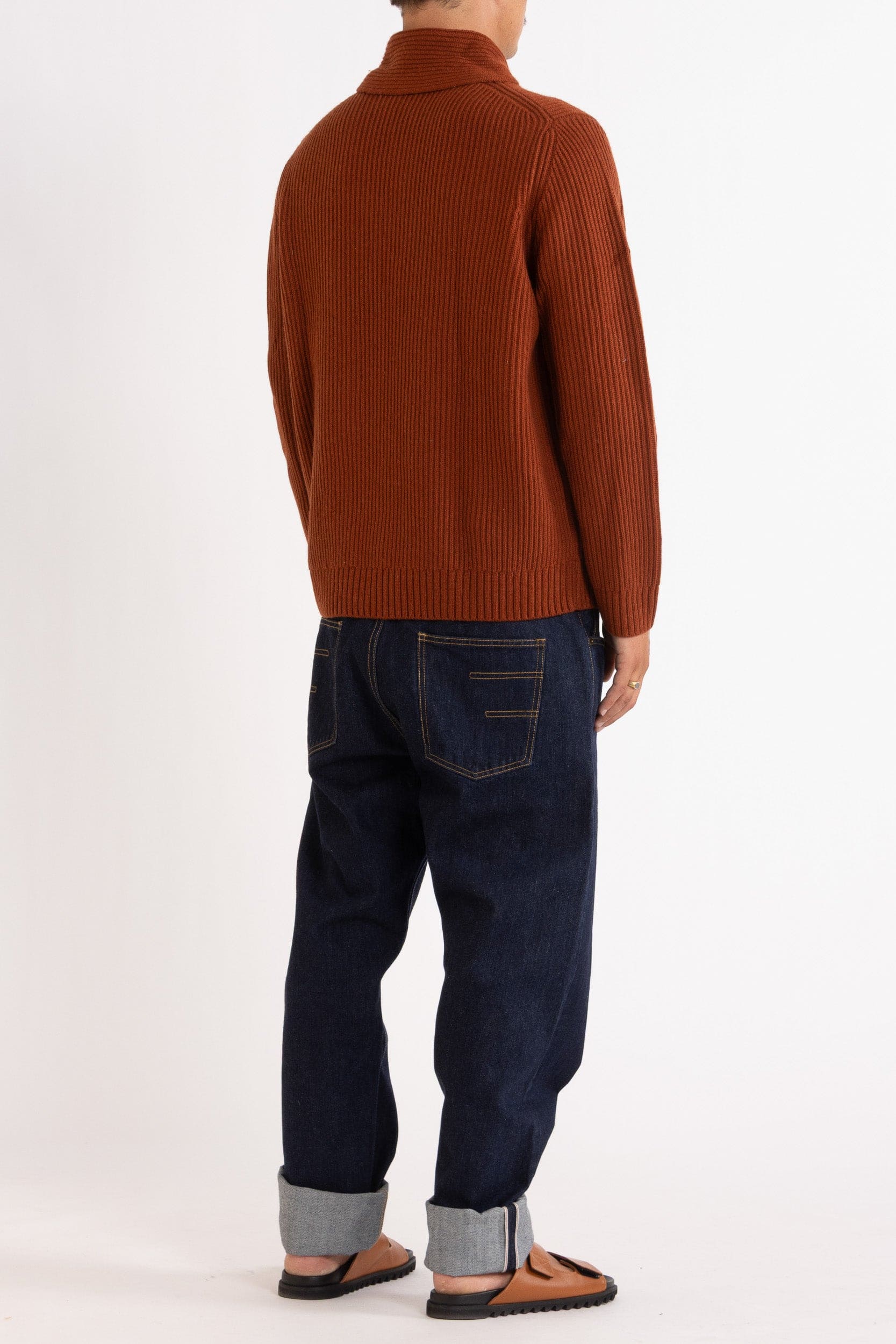 Marcus Wool-Cashmere Shawl Crew Sweater