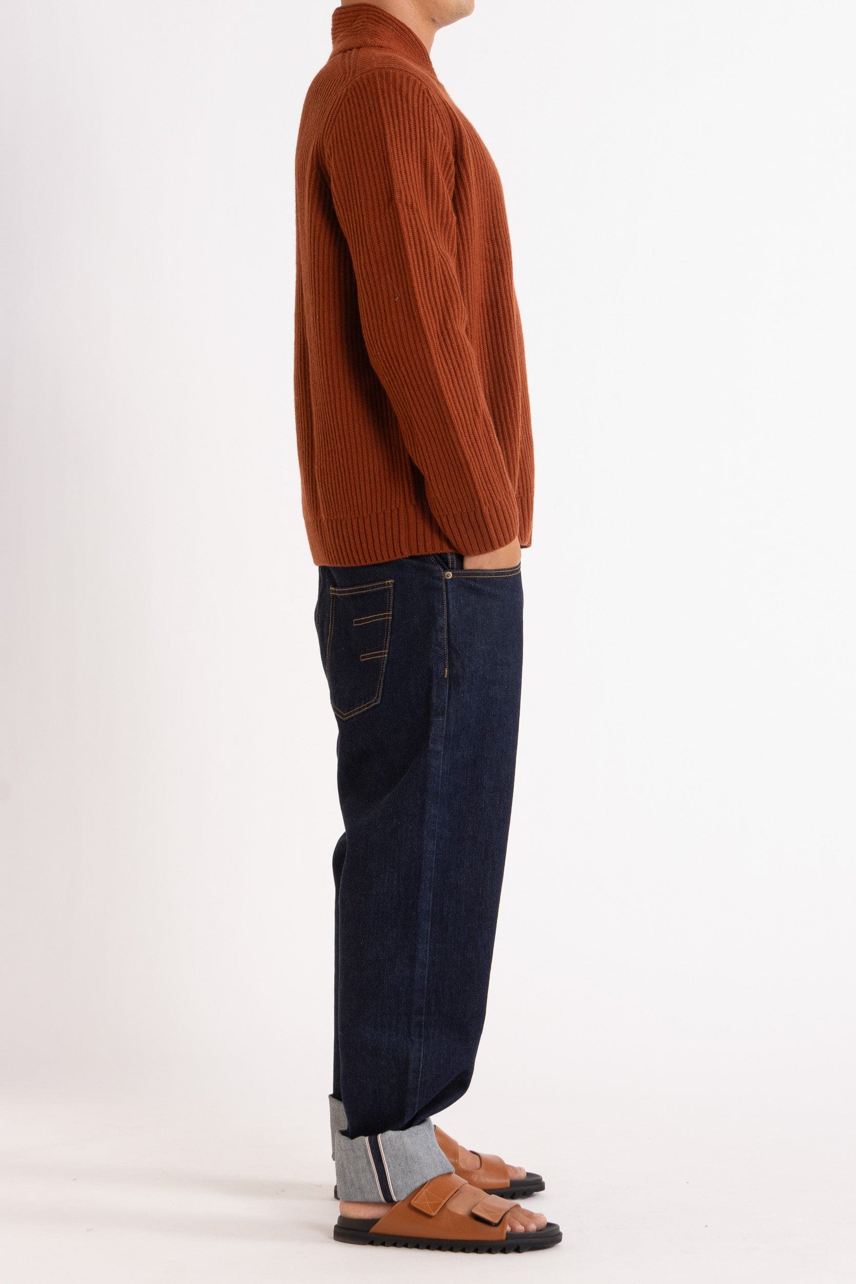 Marcus Wool-Cashmere Shawl Crew Sweater