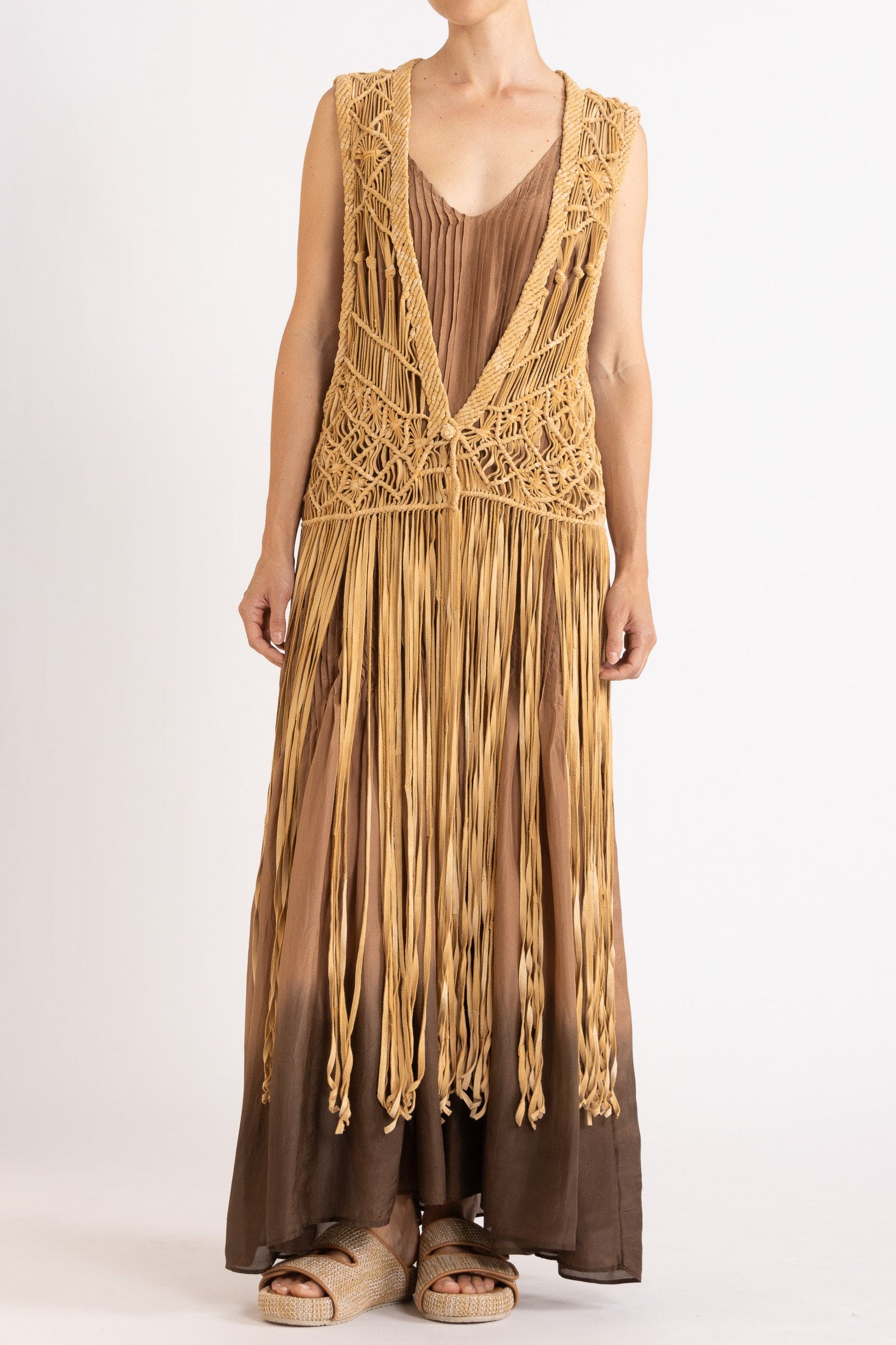 Artemis Fringed Handwoven Suede Vest