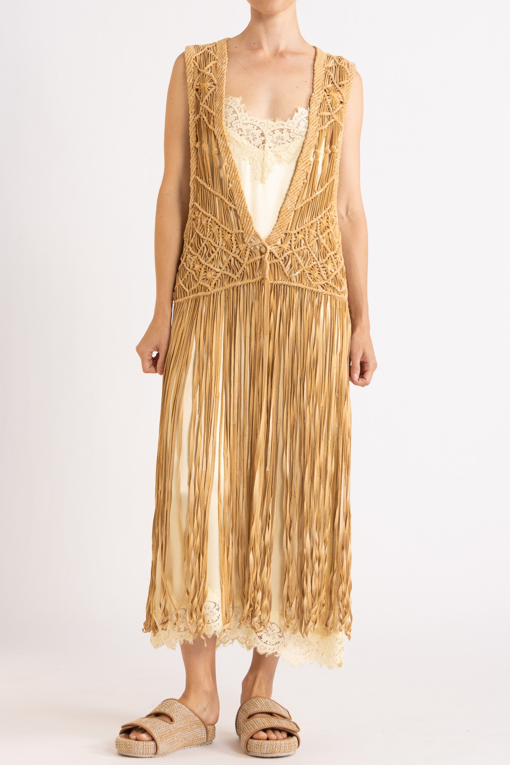 Artemis Fringed Handwoven Suede Vest