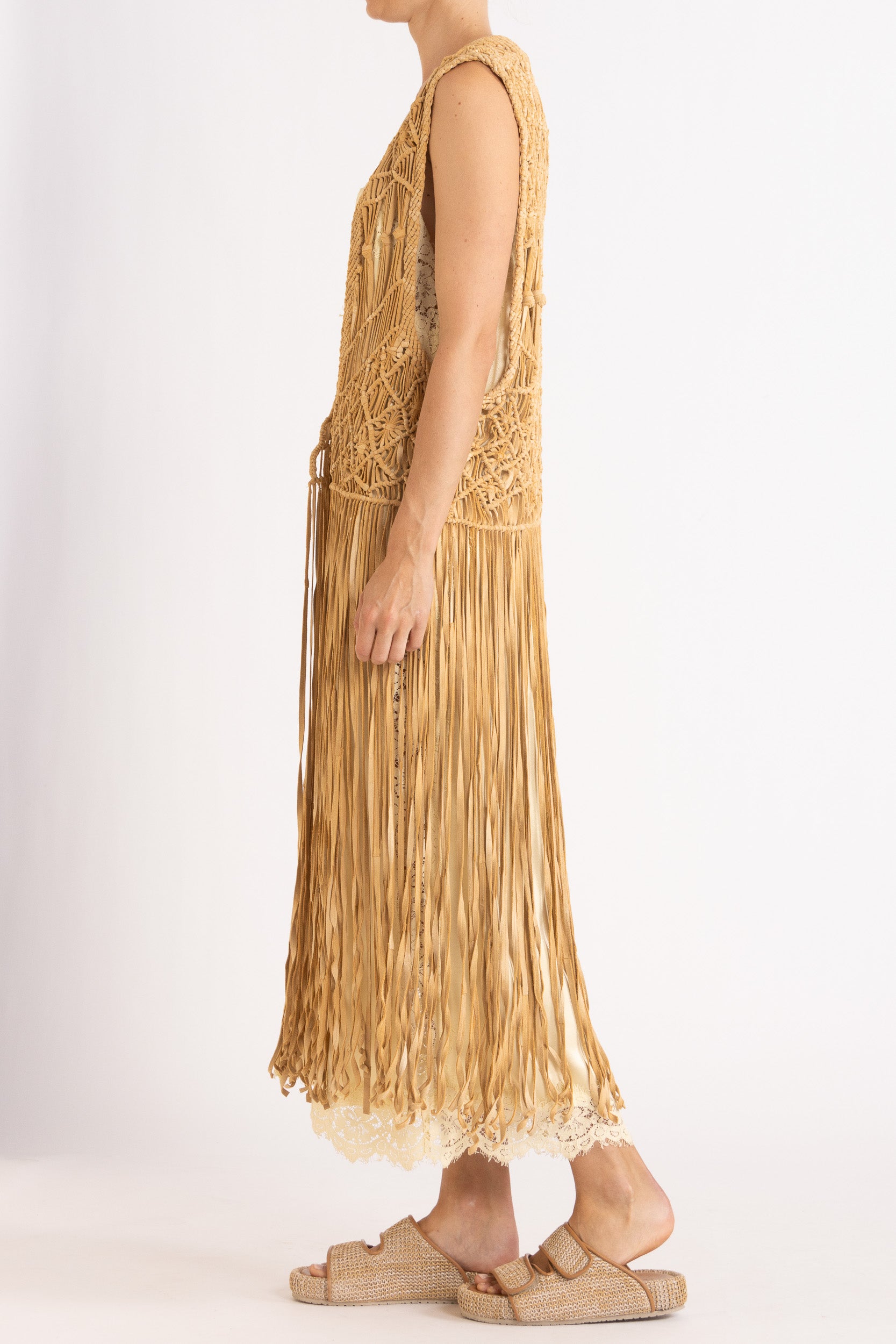 Artemis Fringed Handwoven Suede Vest