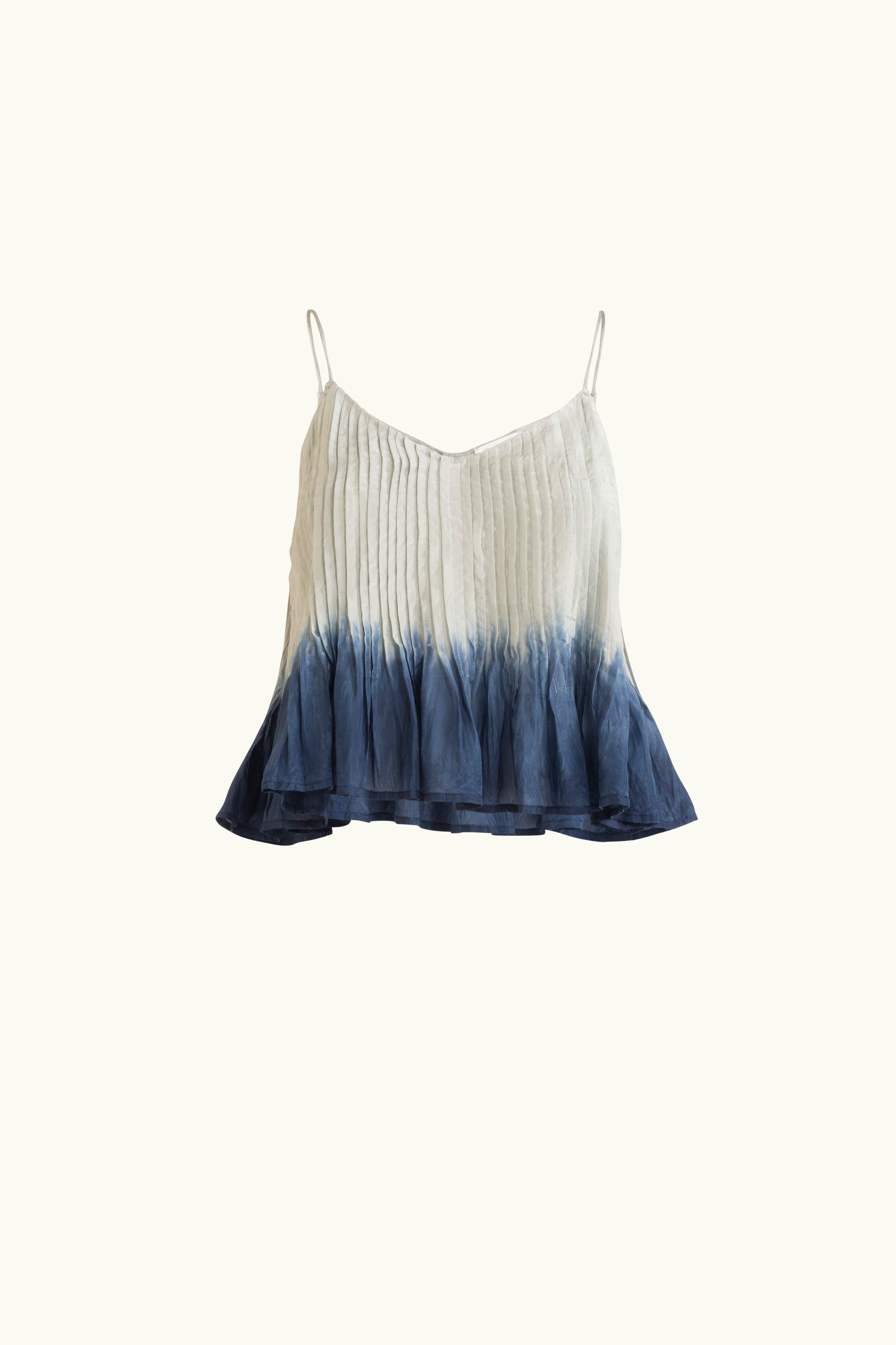 Sky blue dip-dye silk camisole on a white background