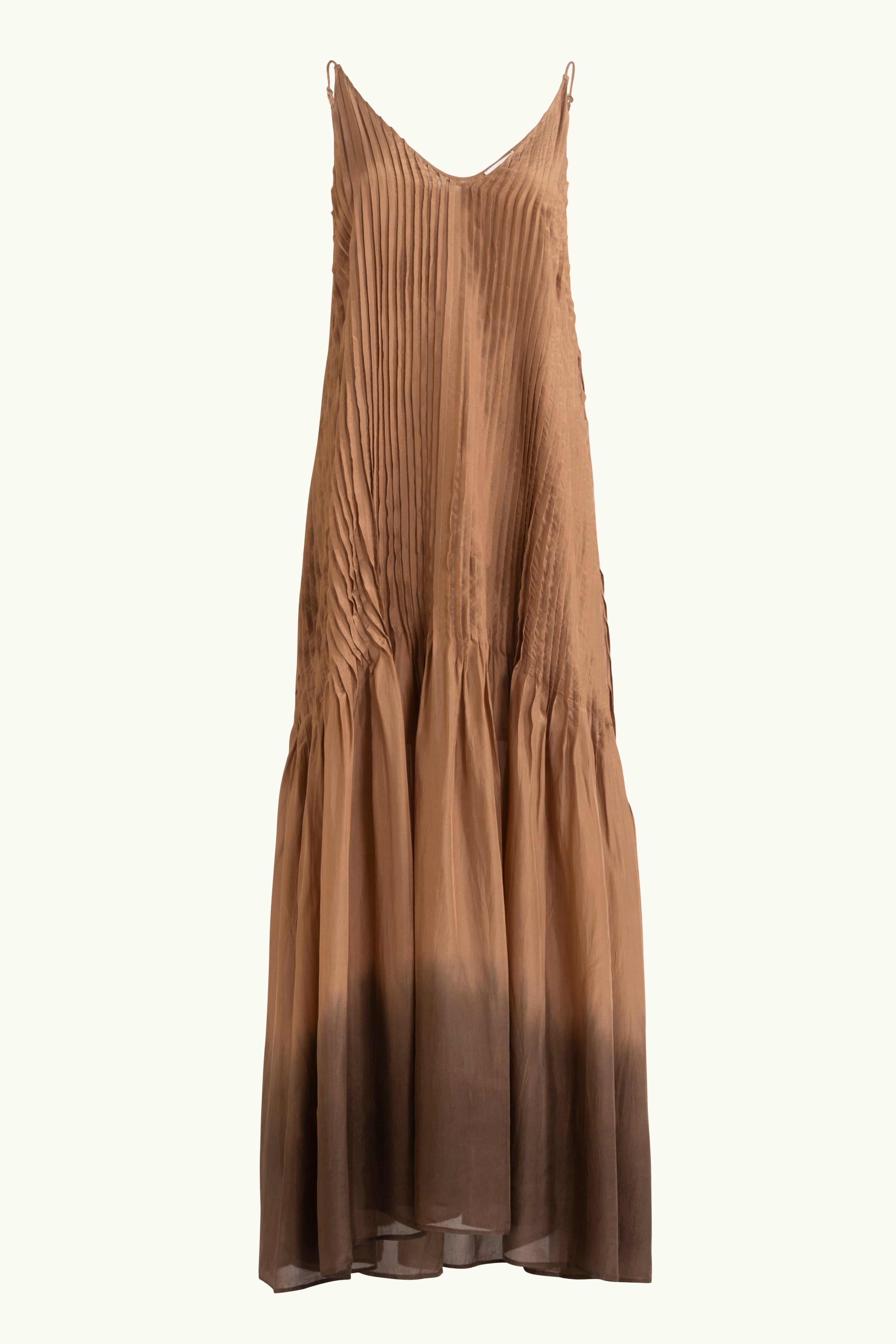 Mocha dip-dye silk cami dress on a white background