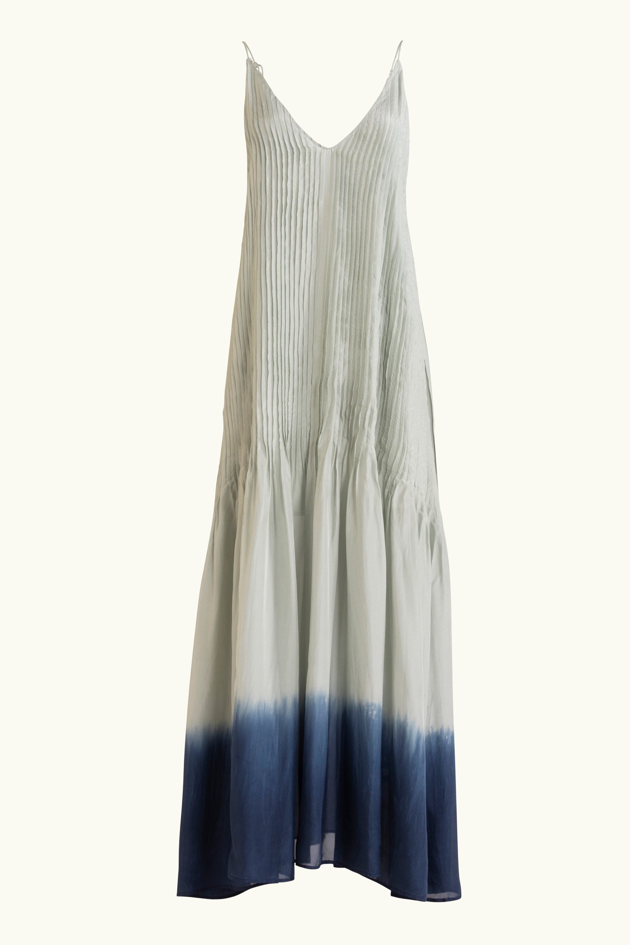 Sky blue dip-dye silk cami dress on a white background