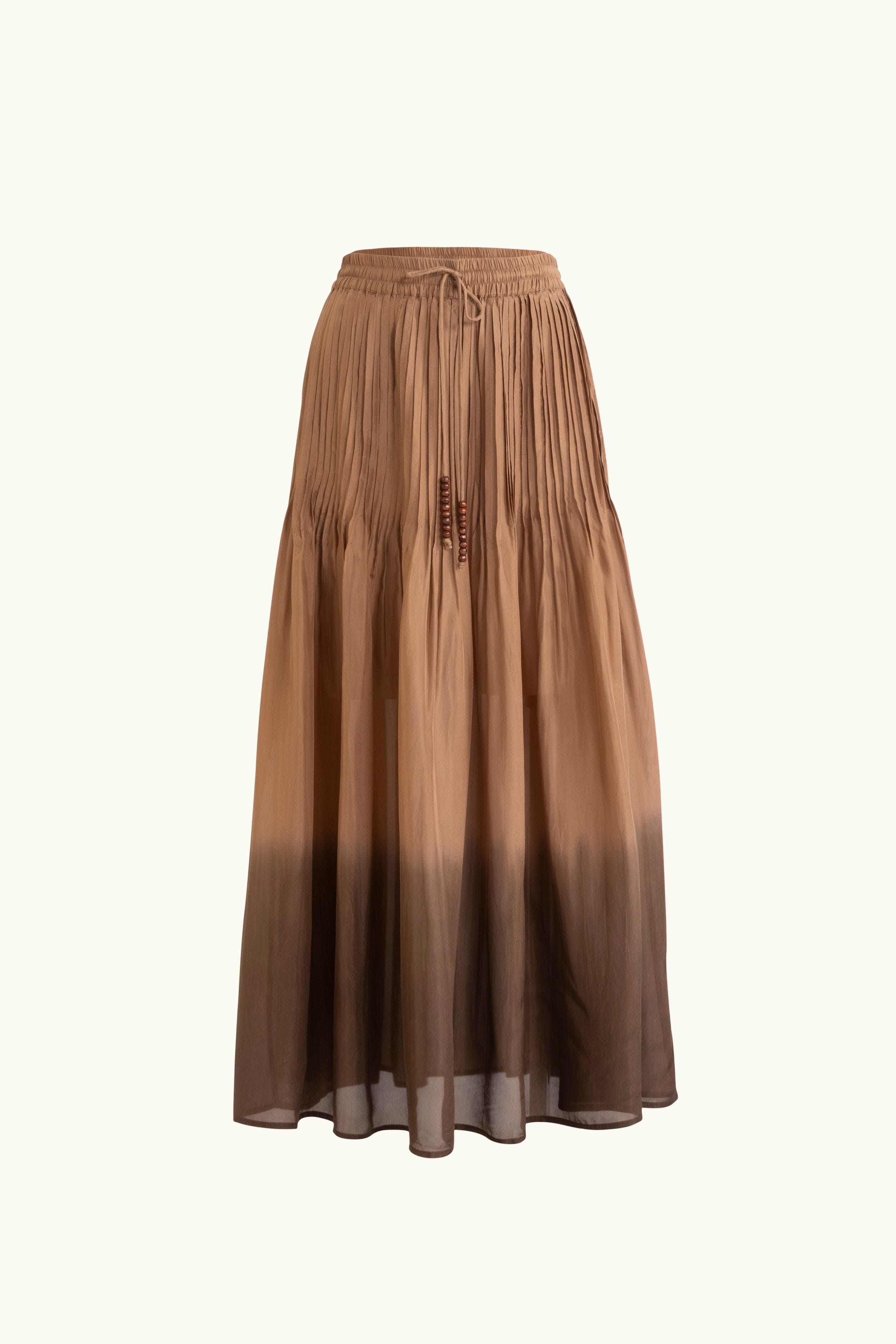 Mocha dip-dye silk skirt on a white background