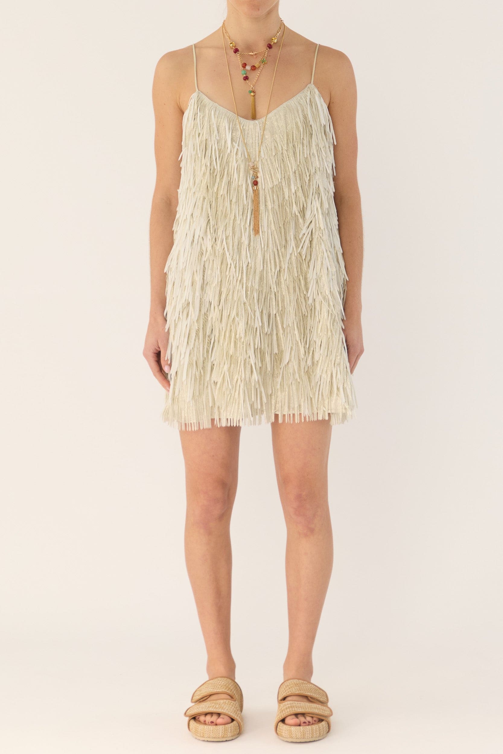 Anna Mae Metallic Tassel Short Dress