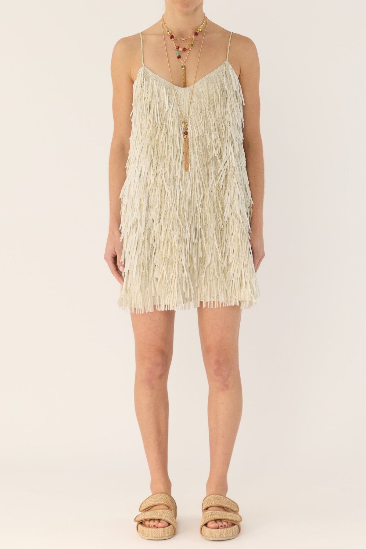 Anna Mae Metallic Tassel Short Dress