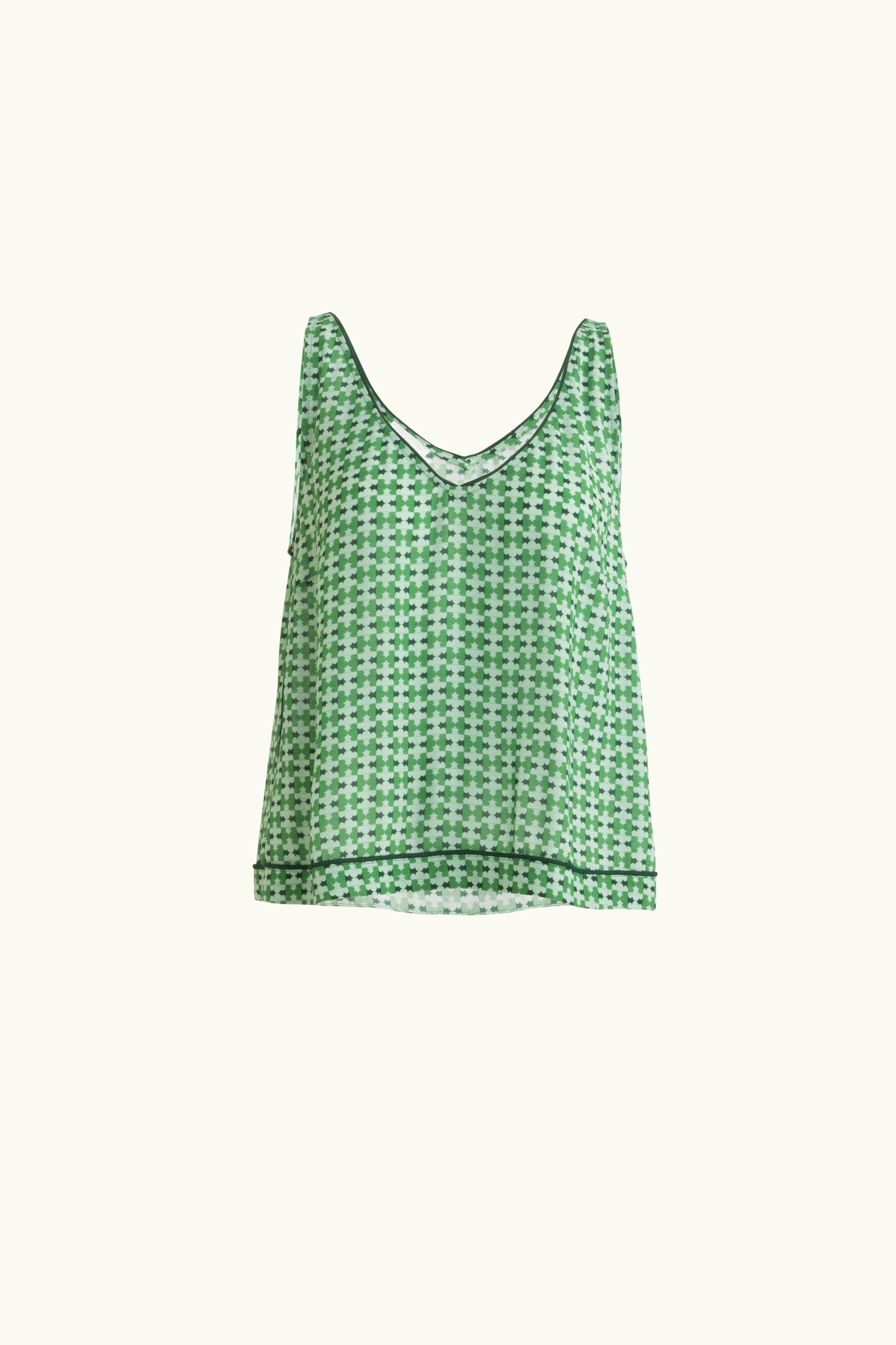 Green patterned tank top on a white background
