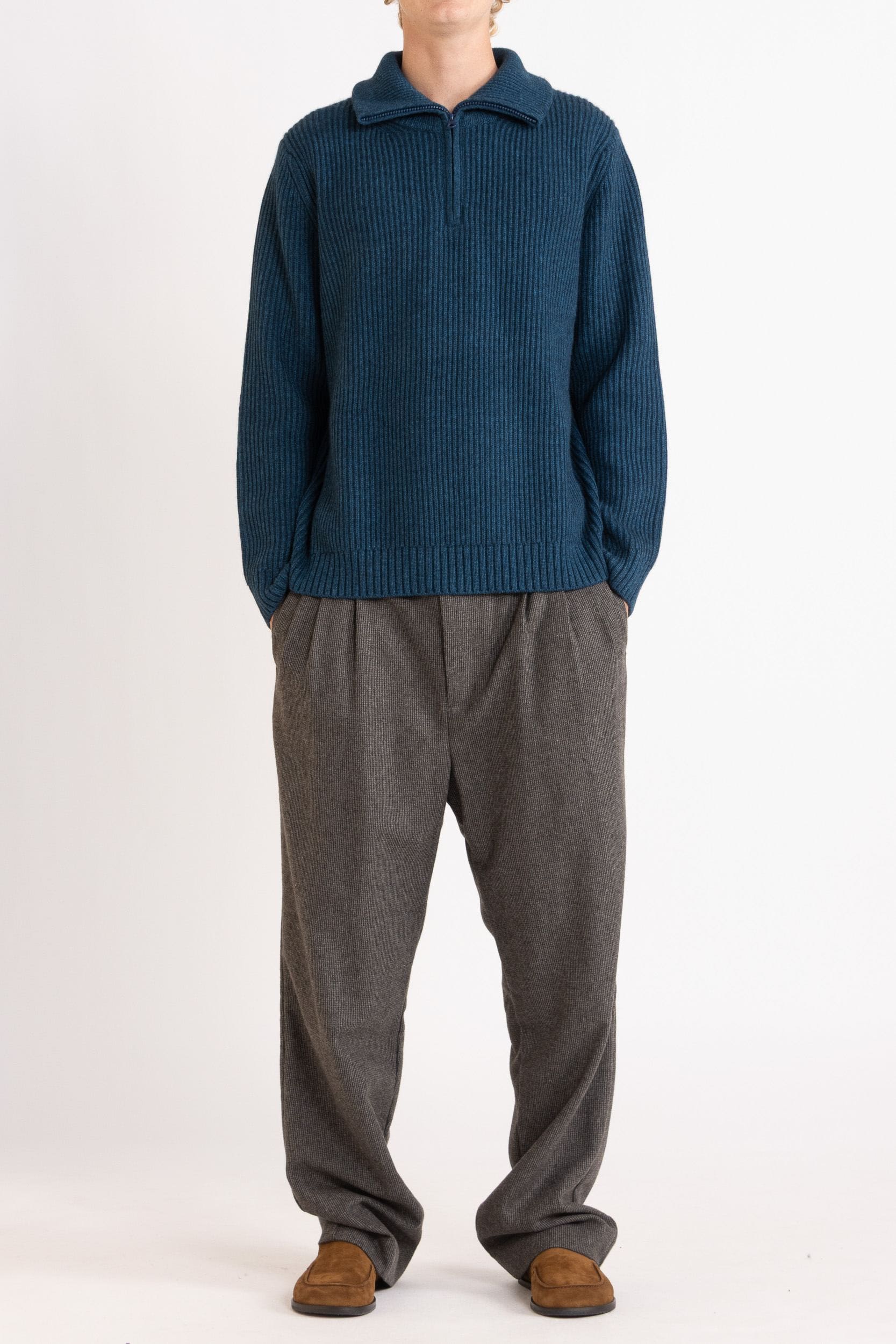 Port Wool-Cashmere Quarter Zip Crew