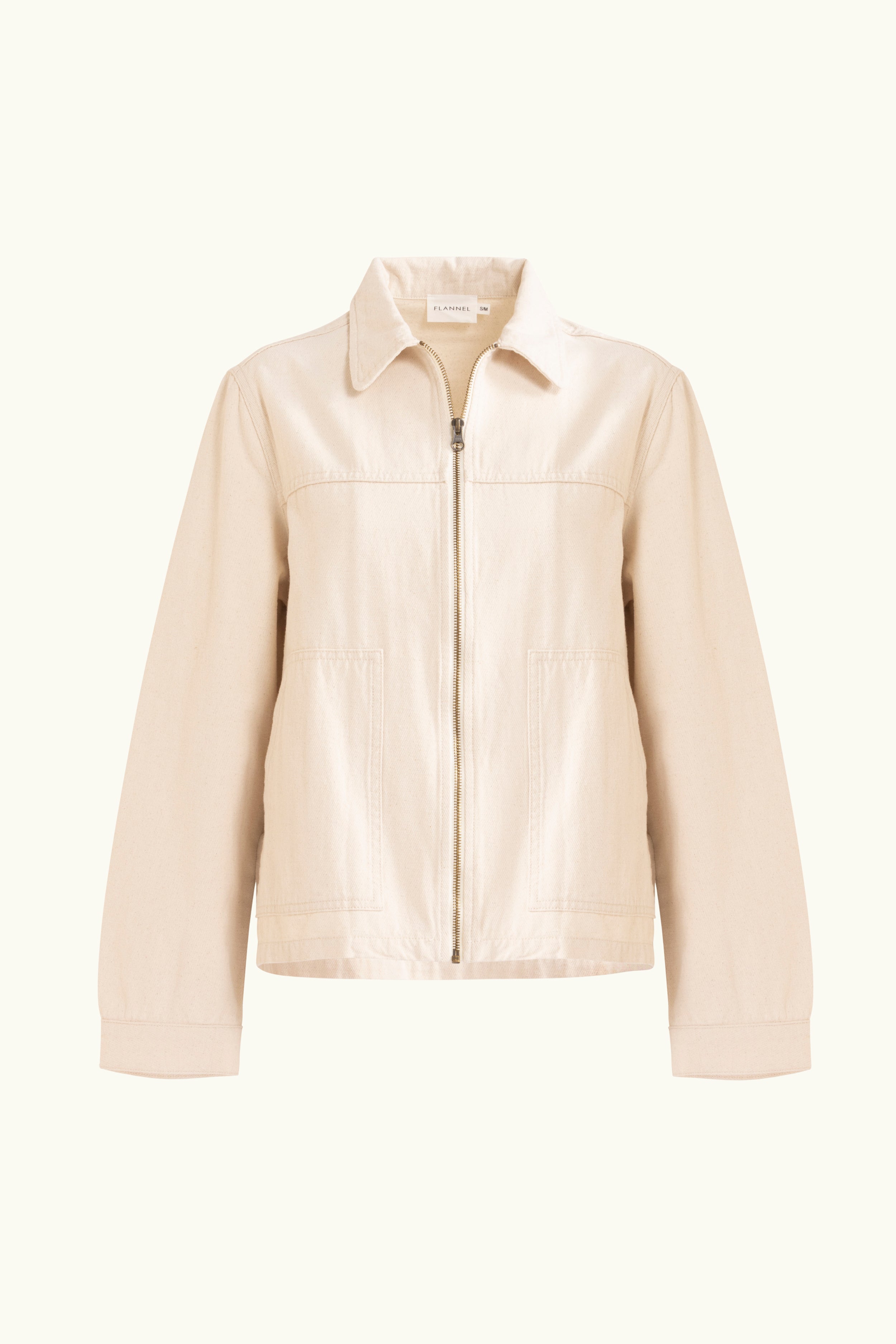 Cream cotton-twill utility jacket on a white background