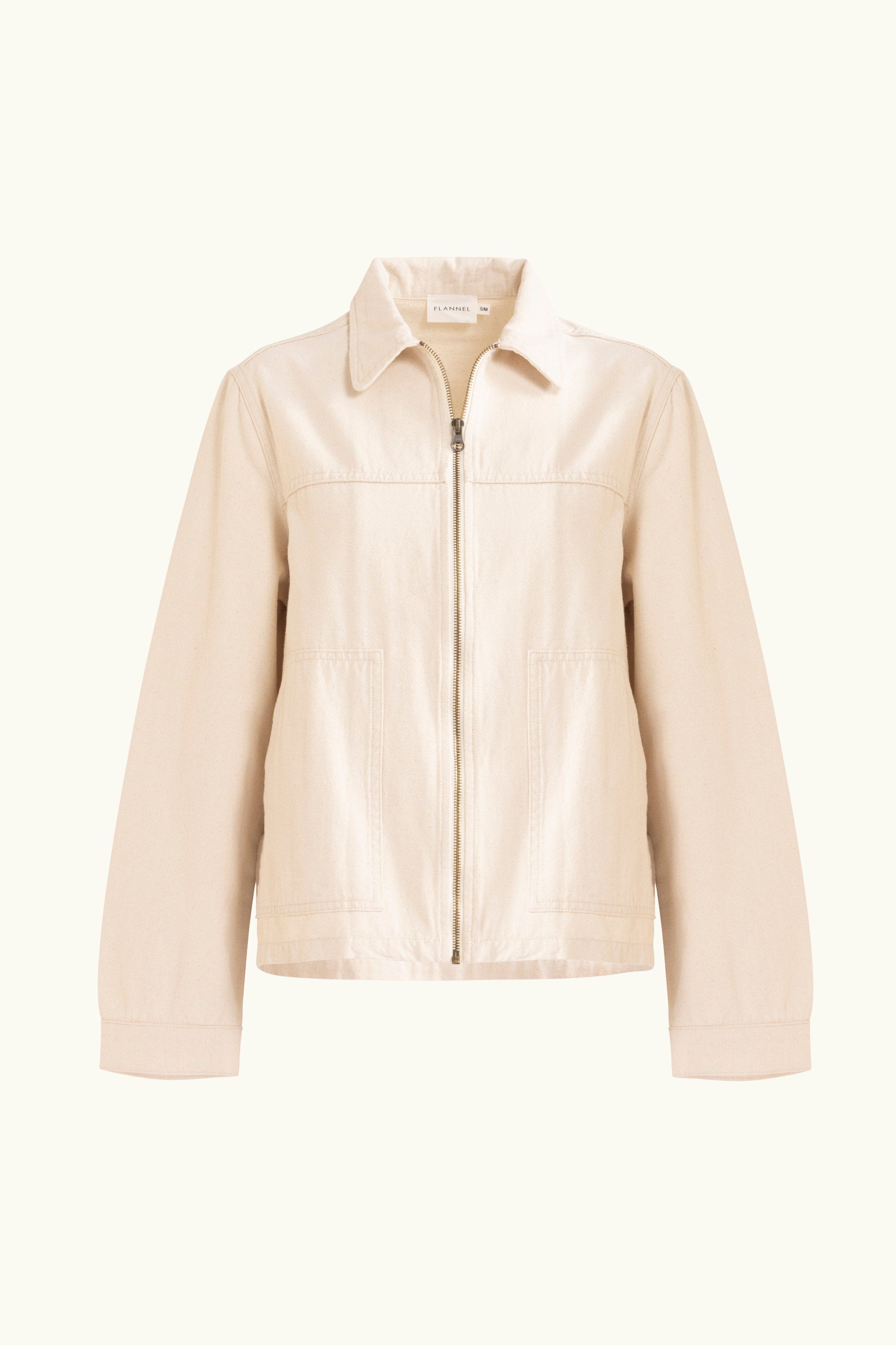 Cream cotton-twill utility jacket on a white background