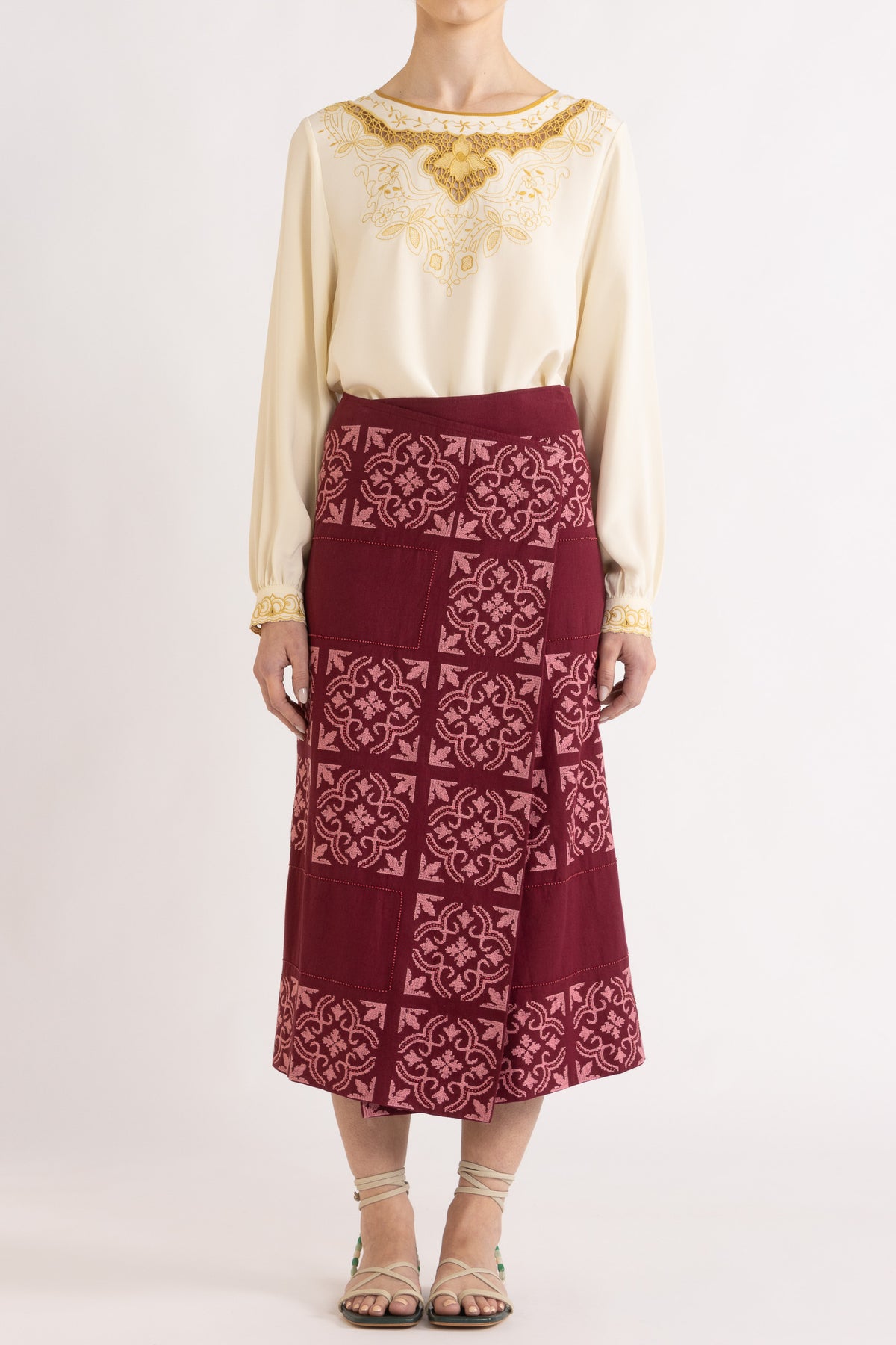 Malika Embroidered Wrap Skirt