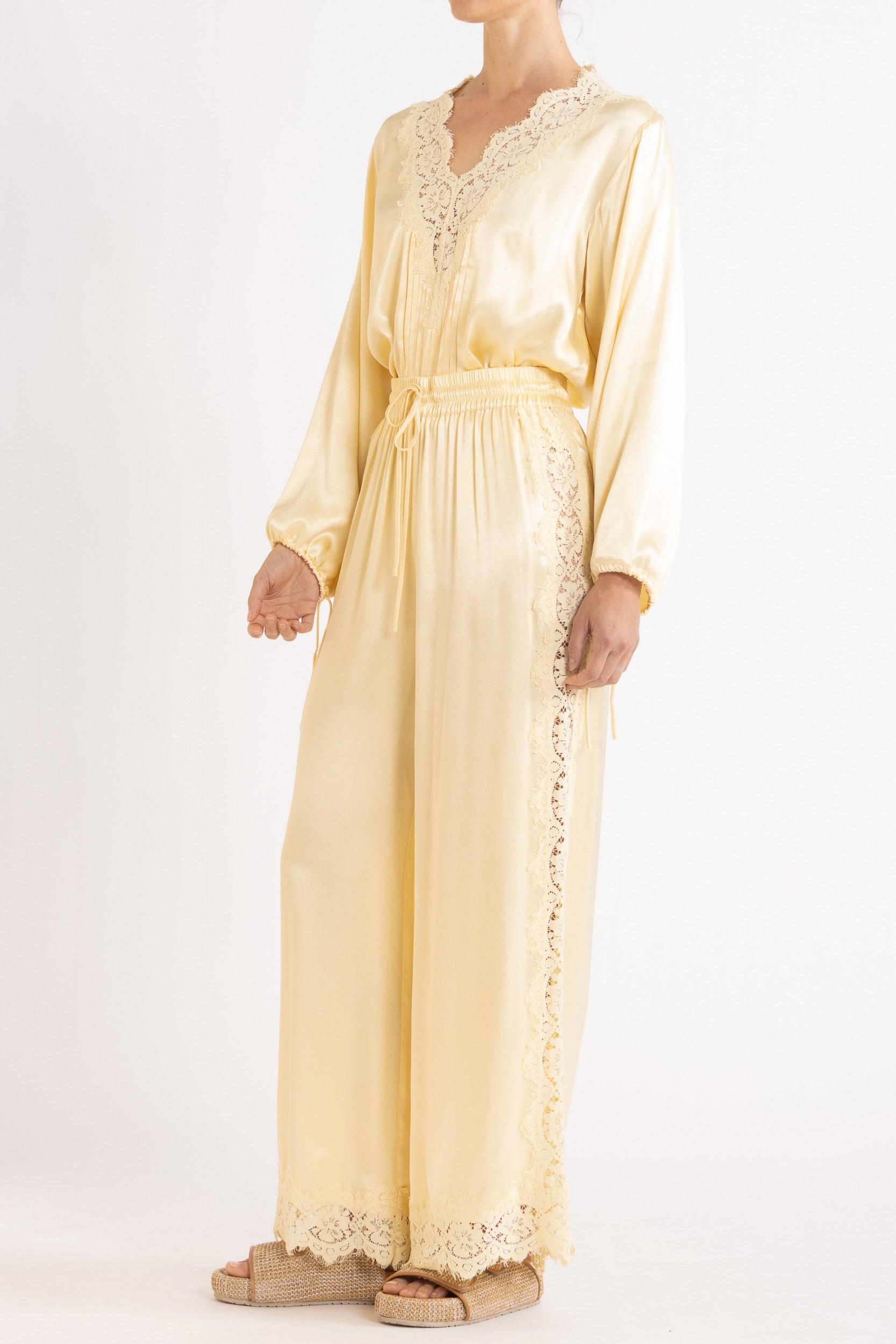 Lenny Satin Lace Long Sleeve Top