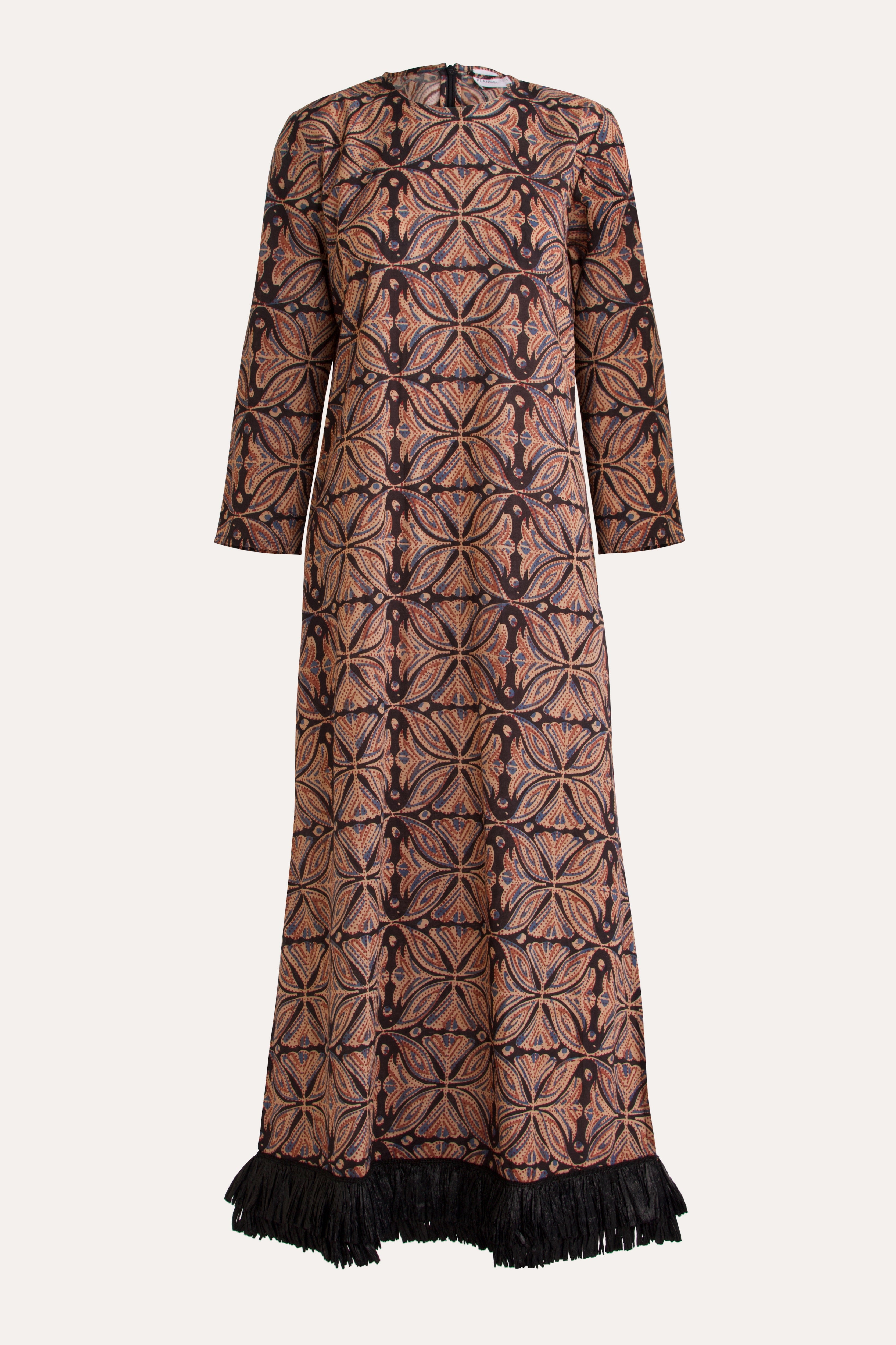 Saskia Printed Cotton Dress with Raffia Trim