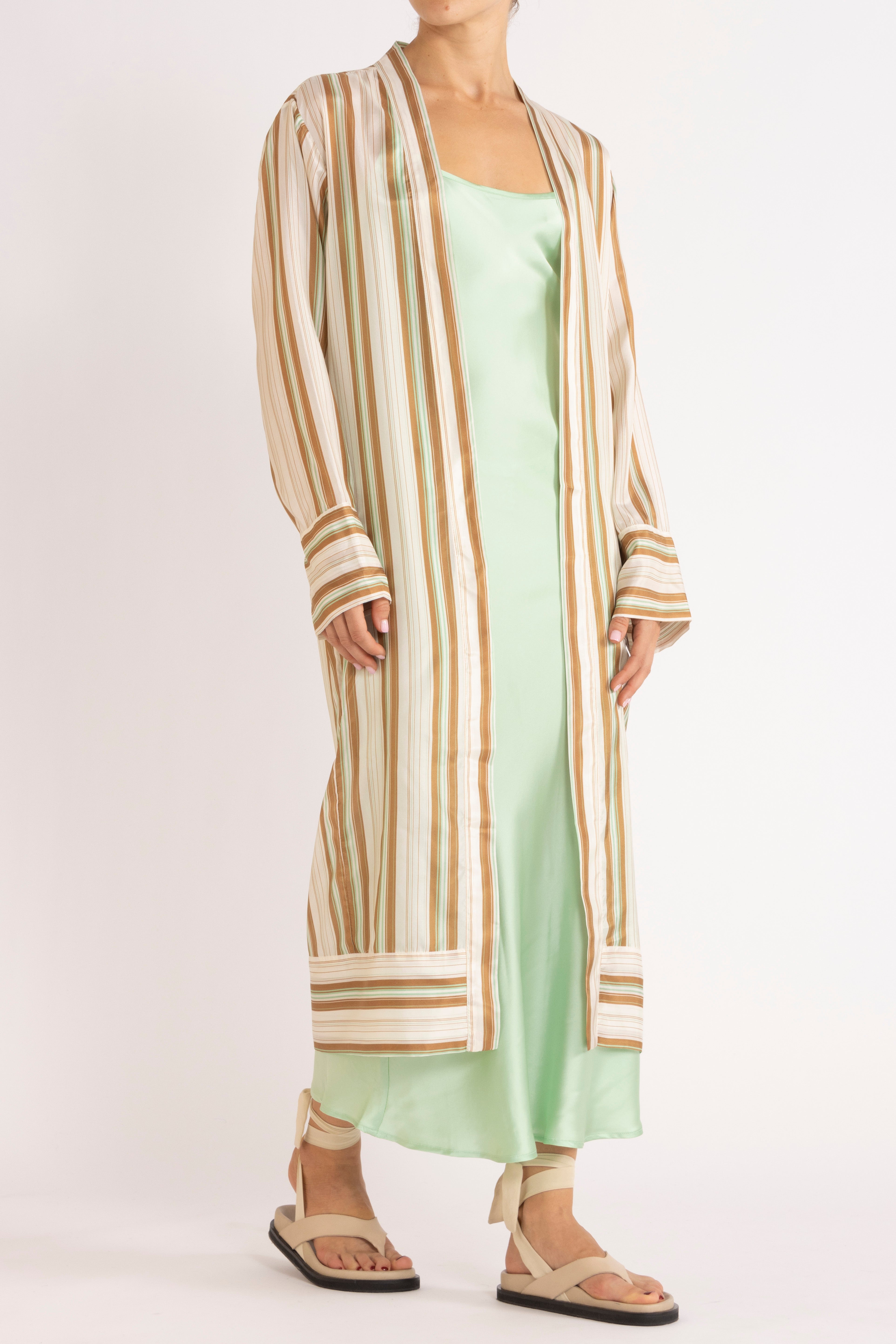 Mira Stripe Silk Long Jacket