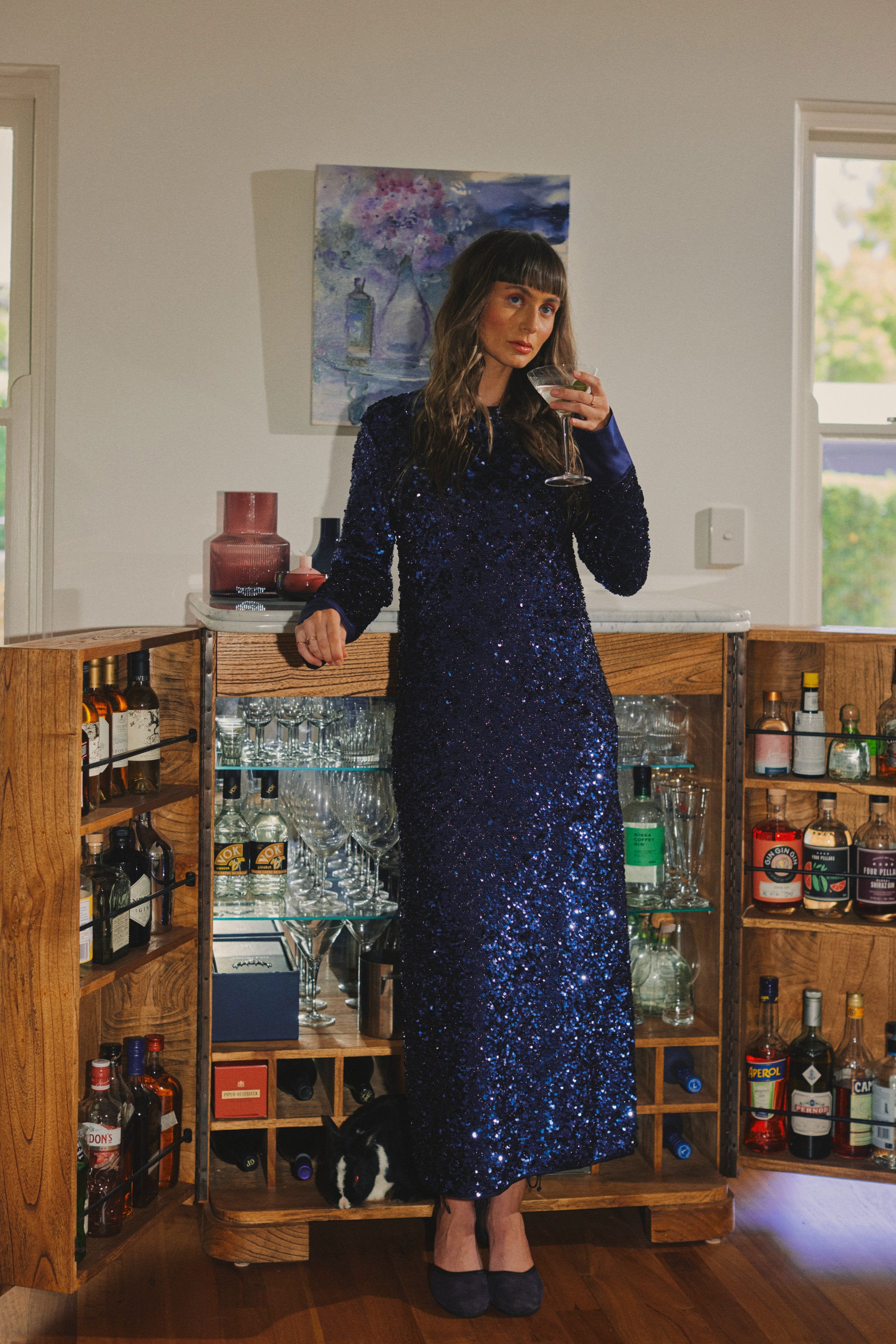 Meg Navy Sequin Long Sleeve Dress