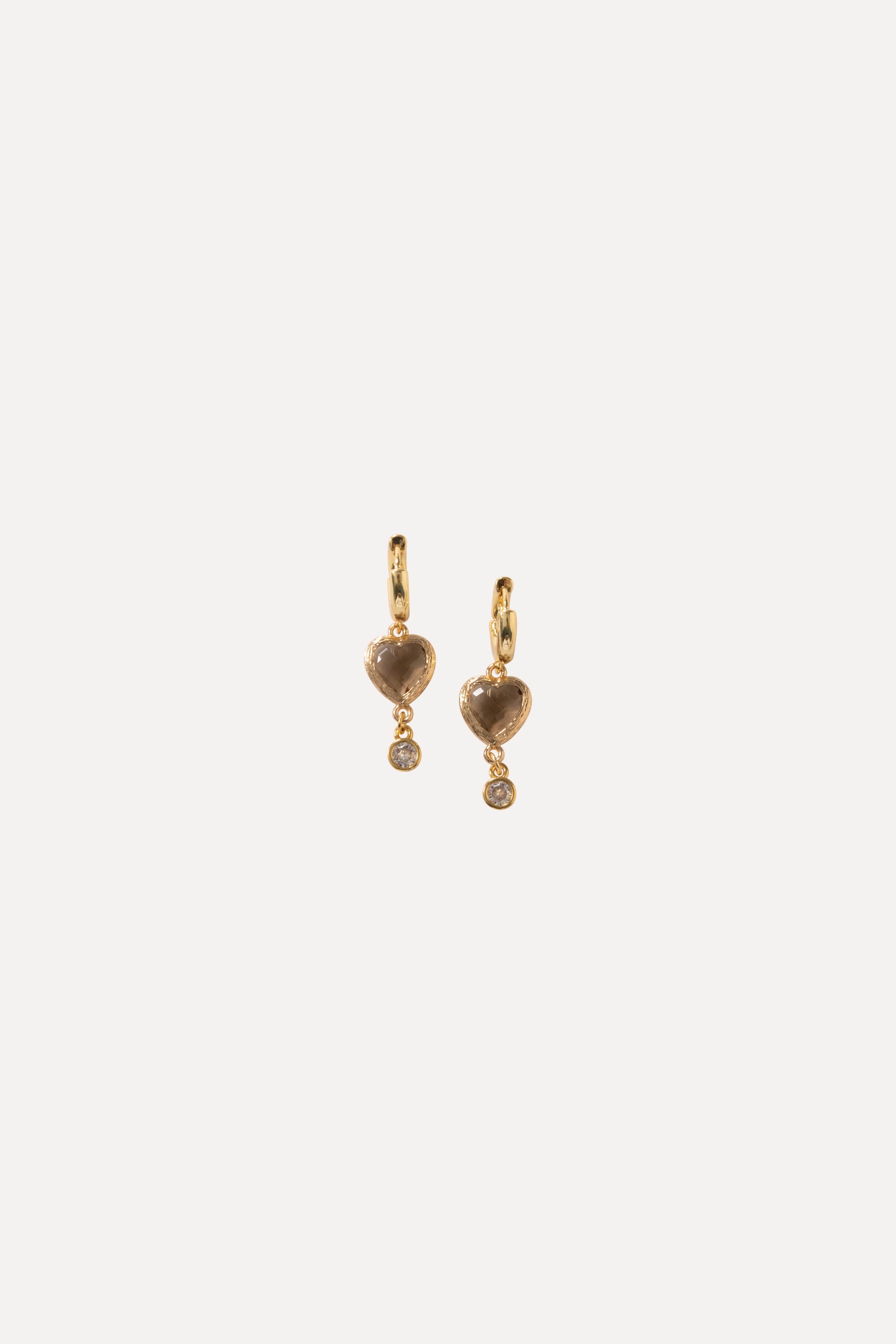 Gabbi Kelly Smokey Quartz Heart Gold Huggie Earrings