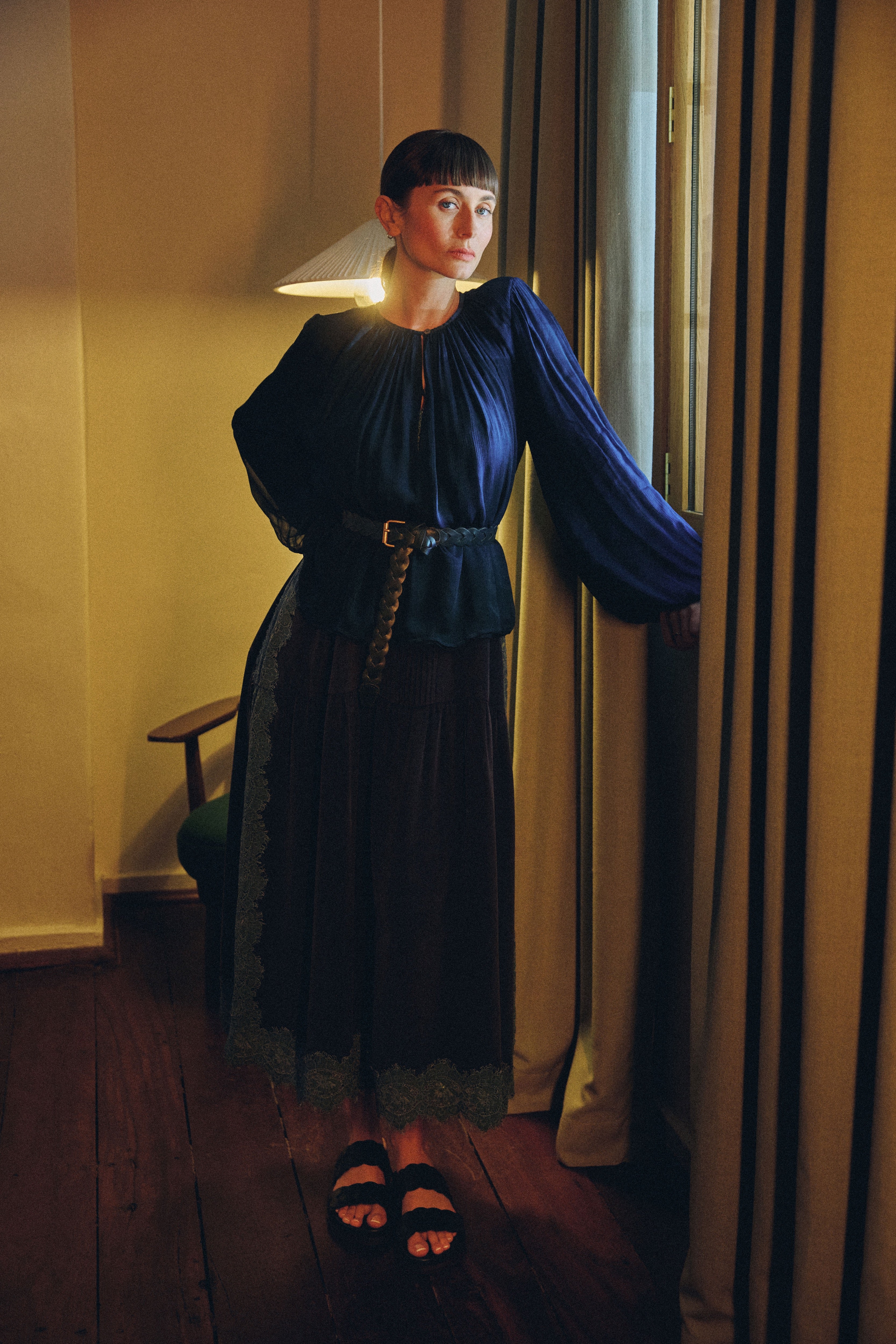 Lucinda Crinkle Chiffon Top Navy