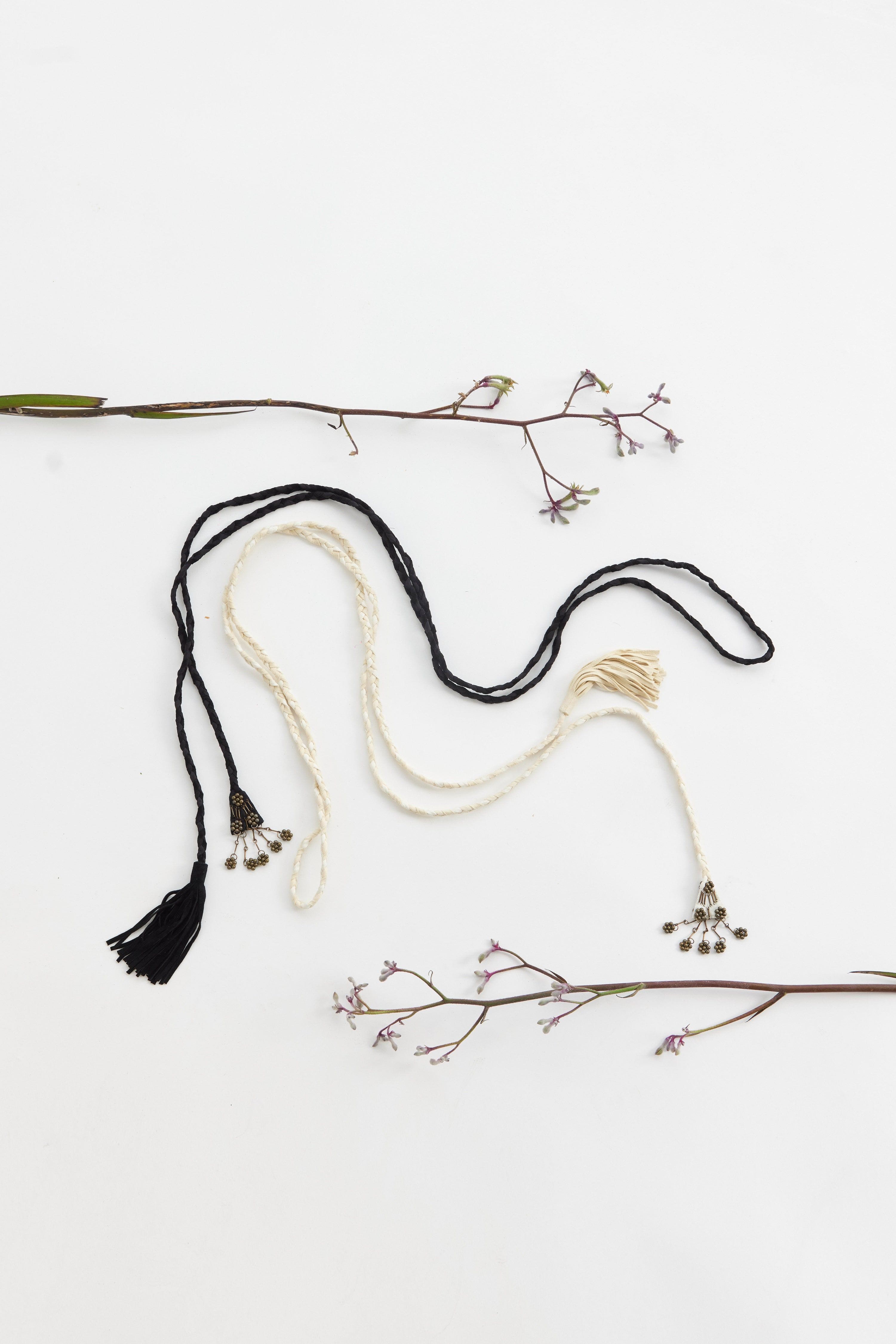 Oak Plaited Suede & Silk Chiffon Tie Belt
