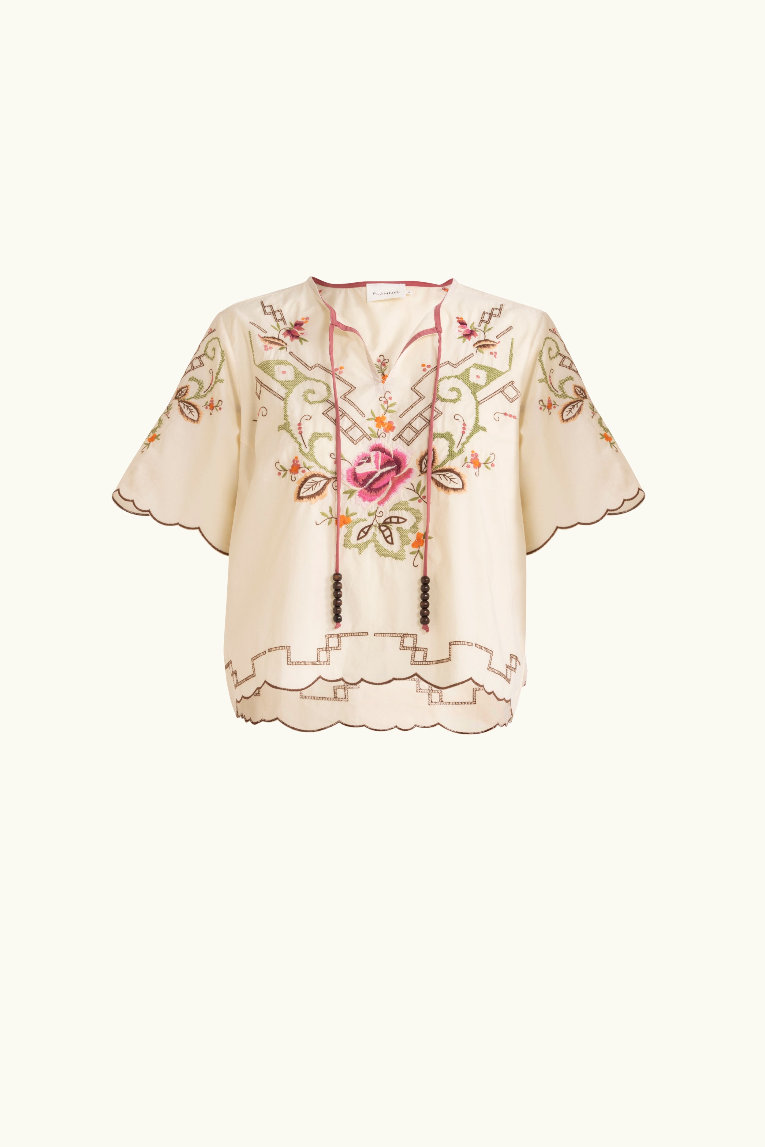 Esther Embroidered Cotton Short Sleeve Top