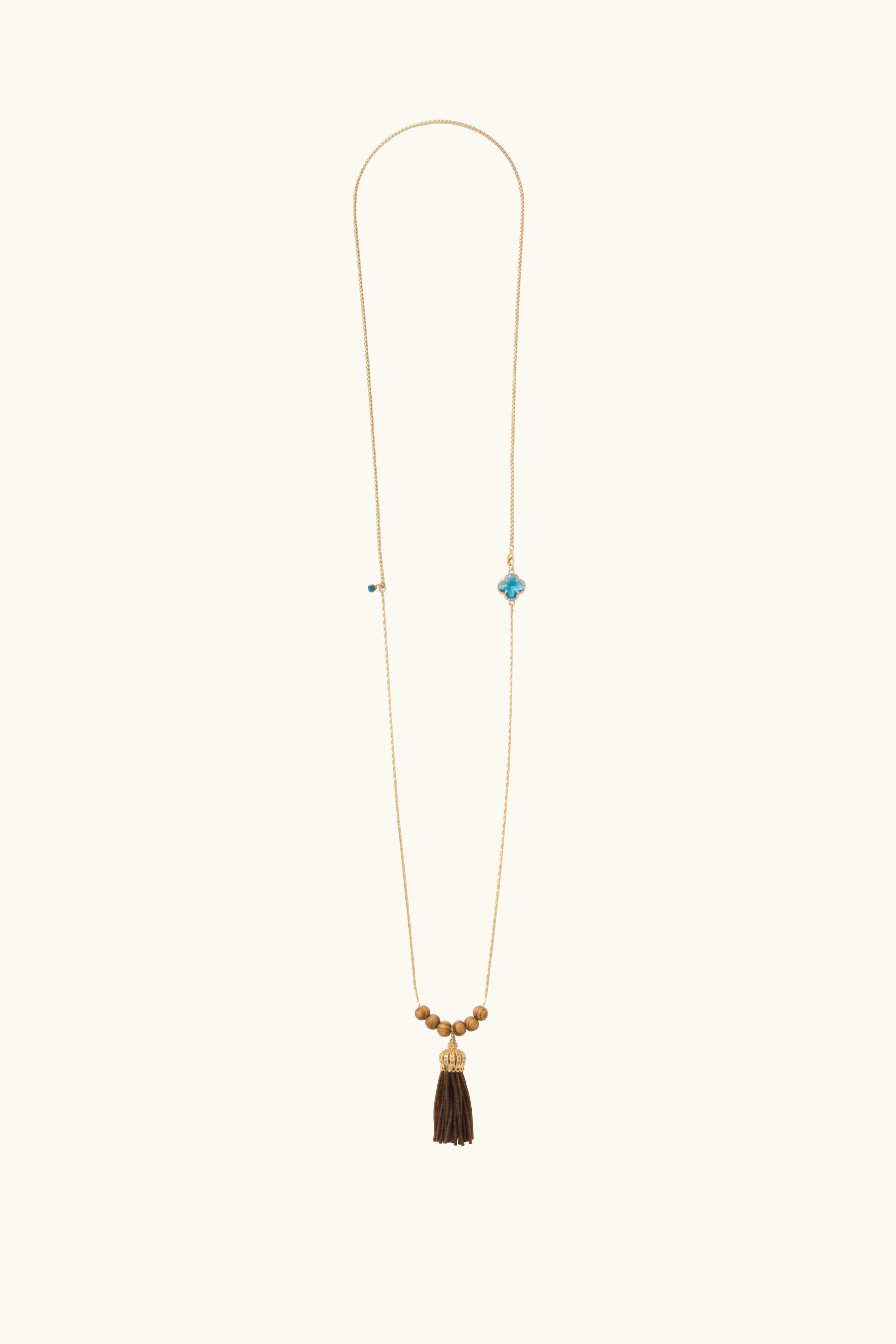 Gabbi Kelly Blue Clover Beaded Tassel Necklace