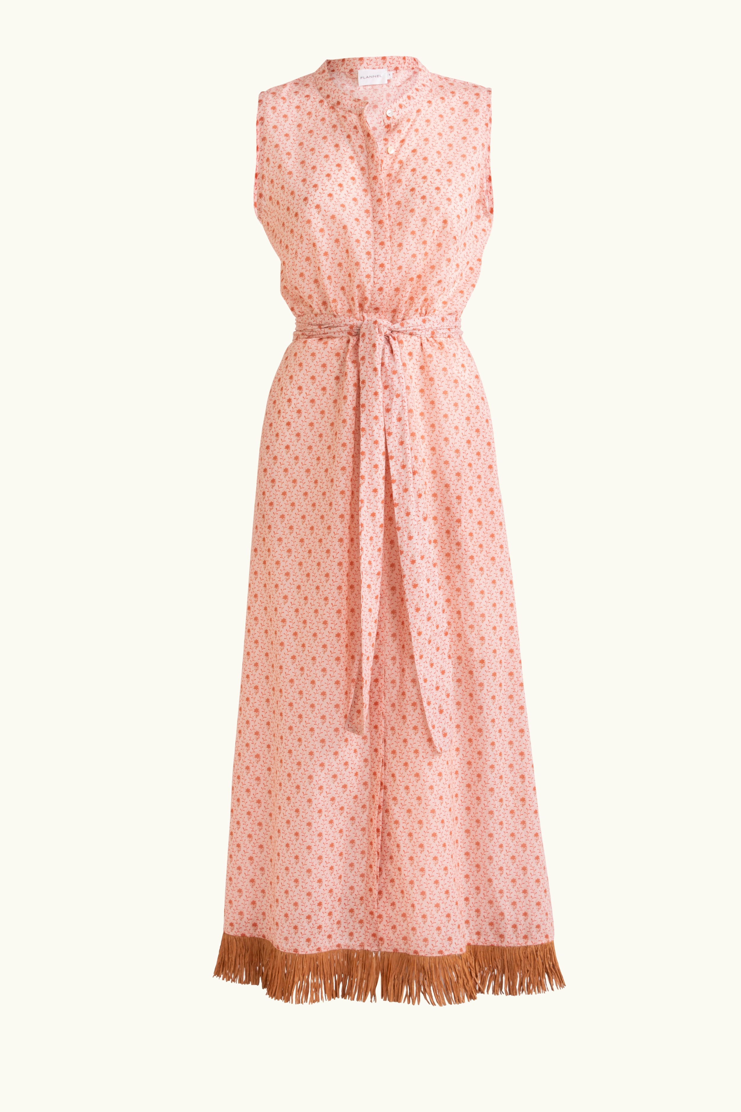 Gerri Printed Cotton Sleeveless Dress with Raffia Trim