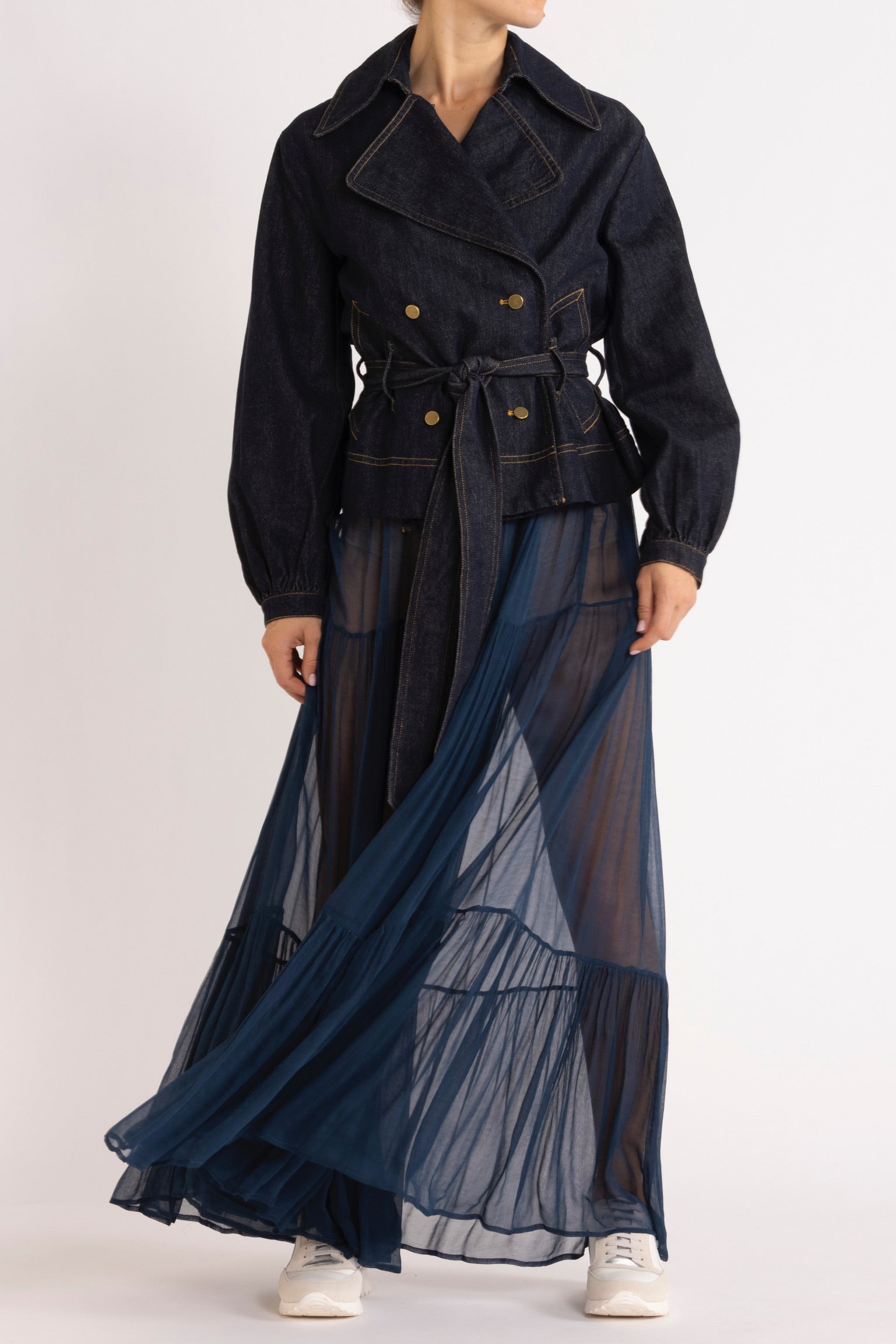Fern Indigo Denim Short Trench Jacket