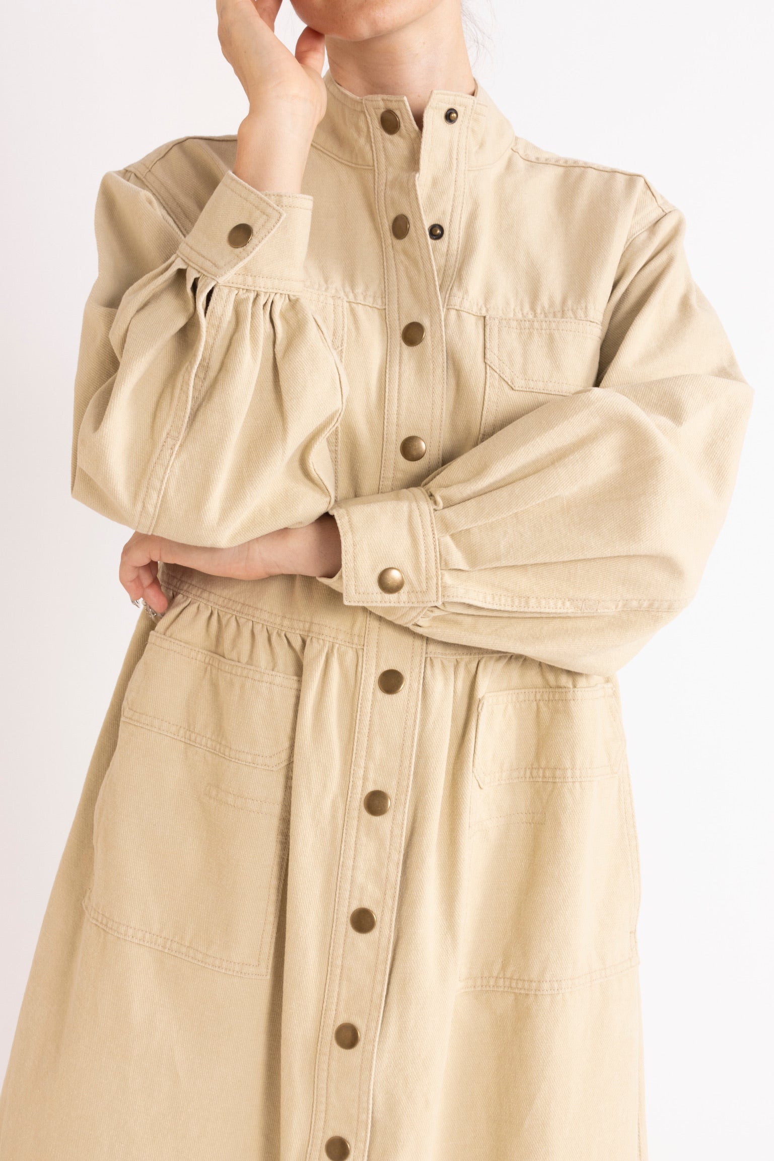 Melina Cotton Twill Dress in Stone