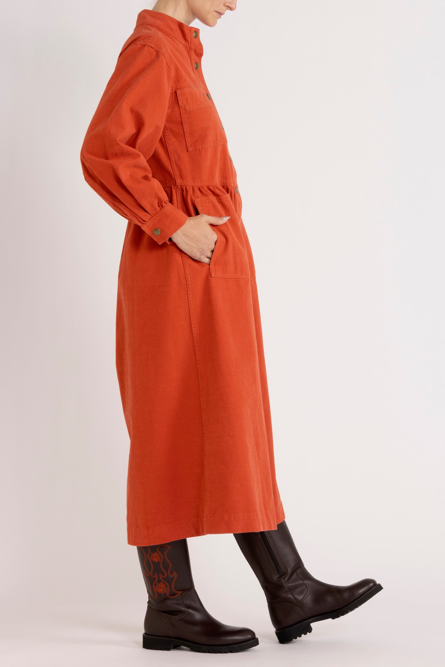 Cotton Twill Dress in Paprika