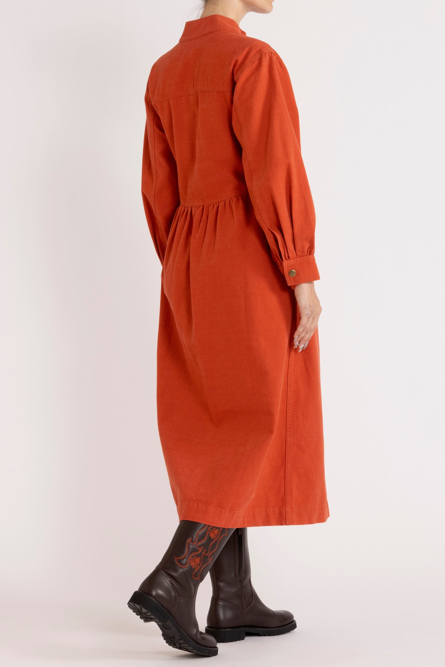 Cotton Twill Dress   - Paprika