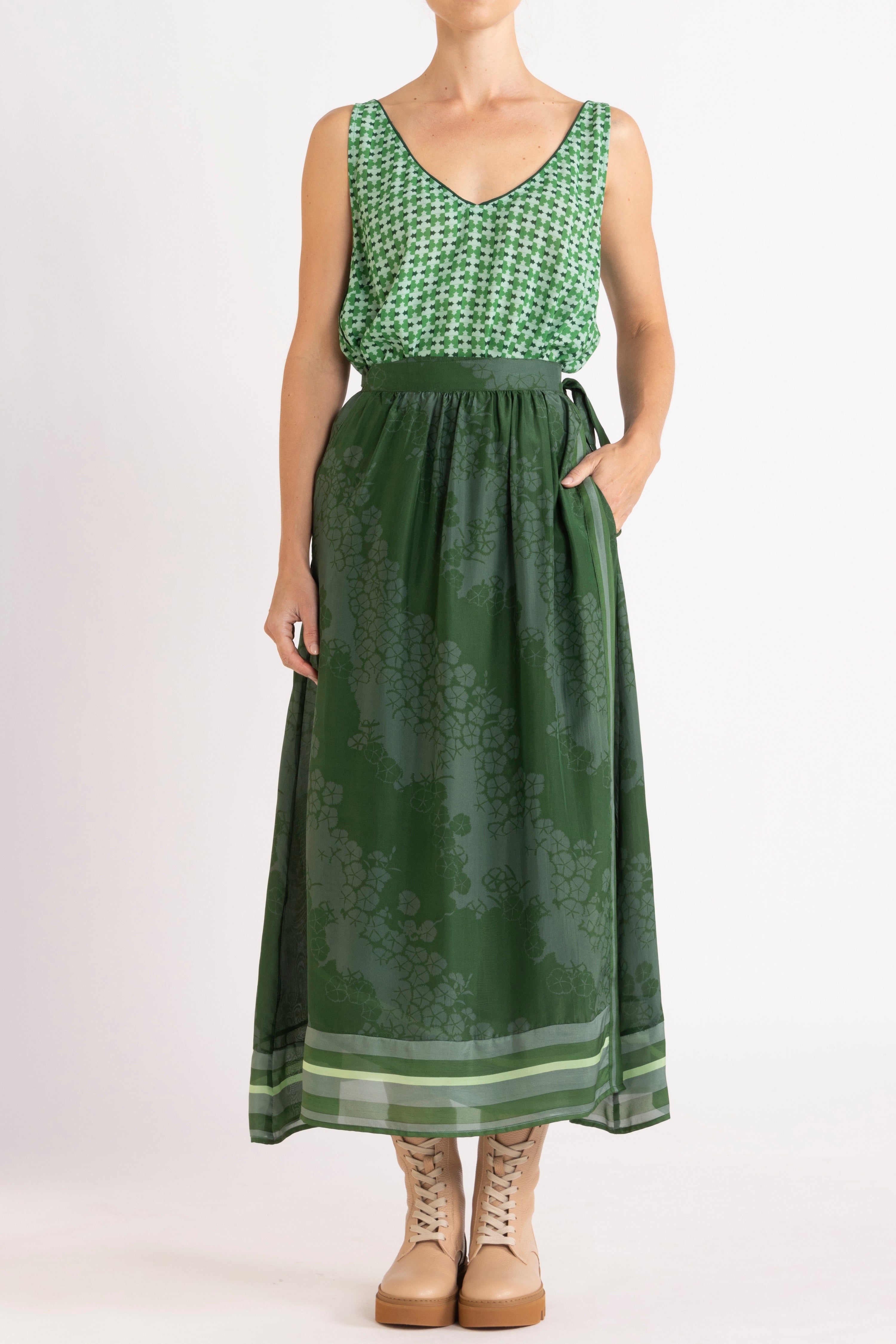 Arden Printed Silk Wrap Skirt