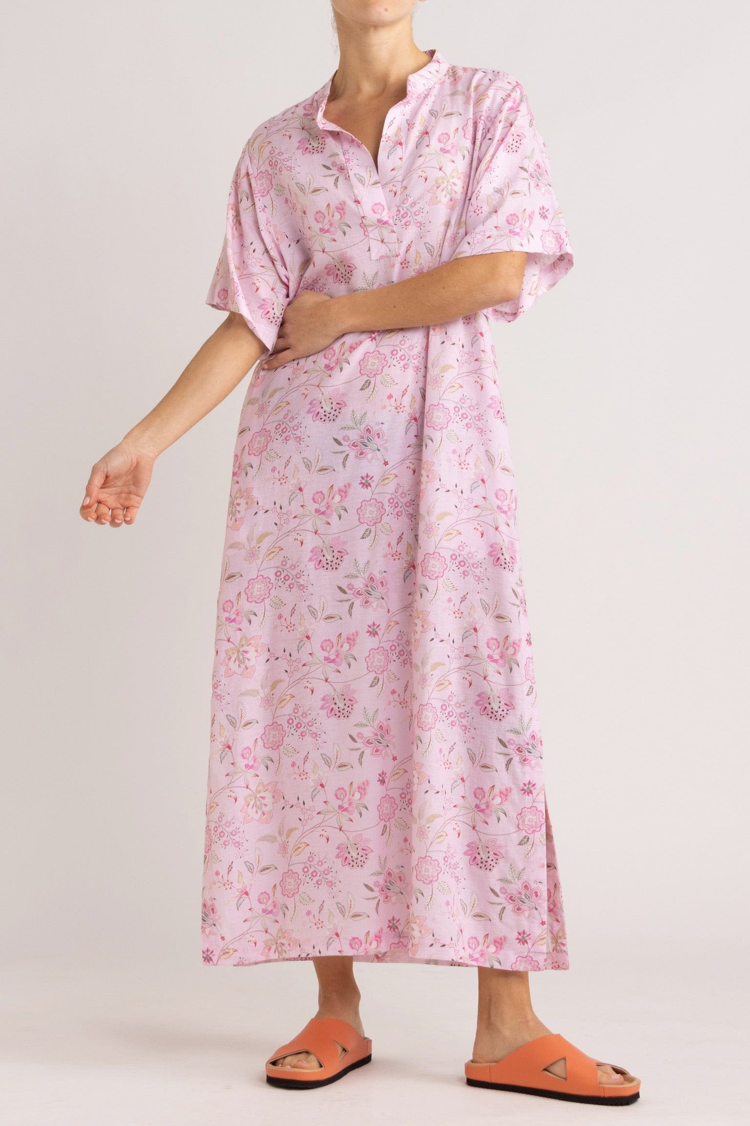 Harlow Pink Floral Cotton-Linen Dress